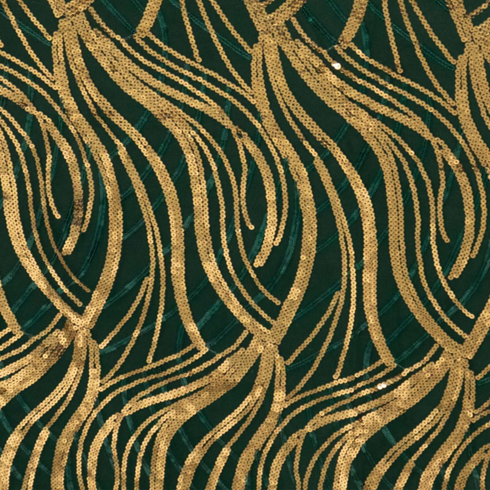 Mesh 90x156 Rectangle Tablecloth Hunter Emerald Green/Gold - Wave Sequin Embroidered Table Cover