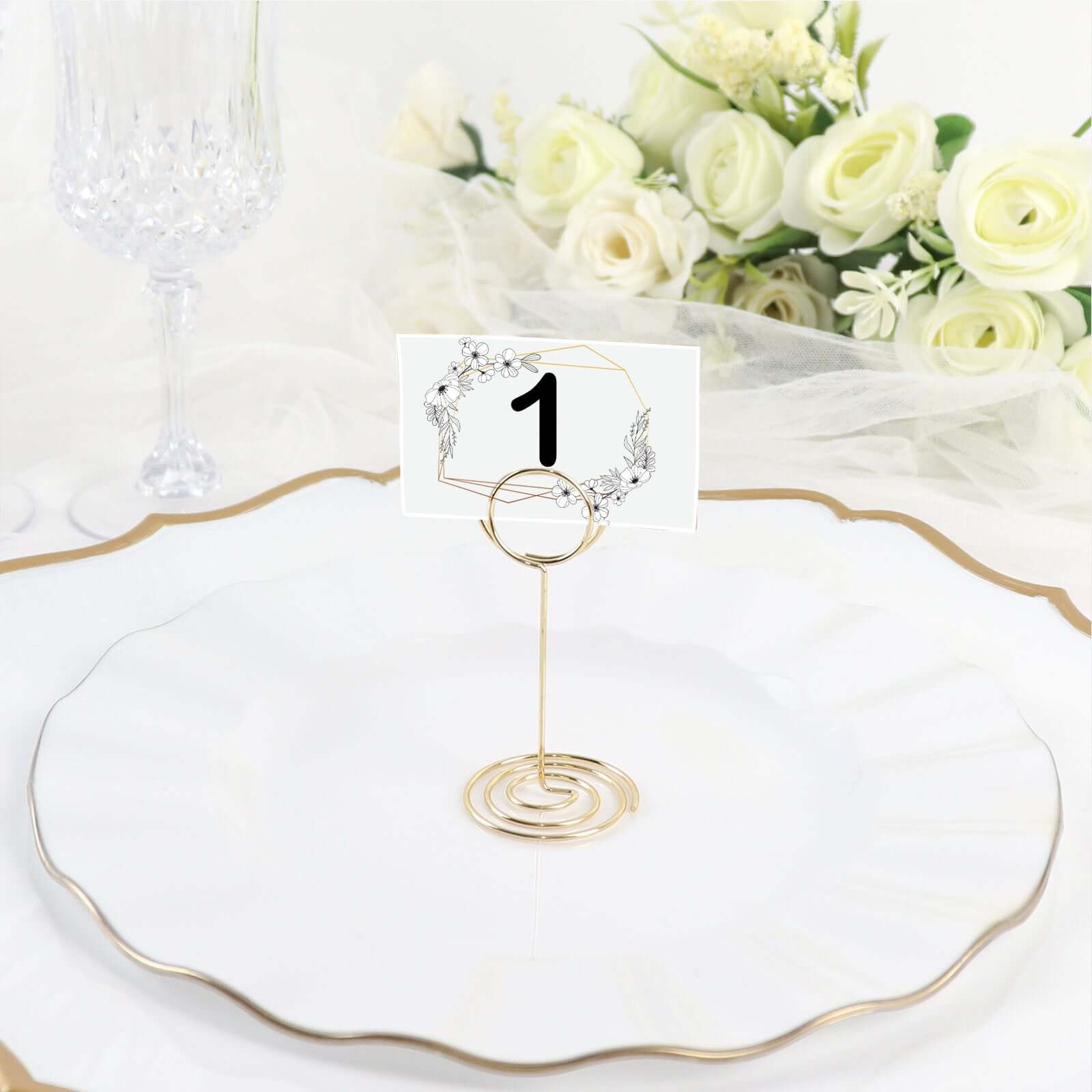 10-Pack Metal Card Holder Stands Mini Circle Hoop Design Gold - Table Number Stands and Wedding Place Card Menu Clips 3.5