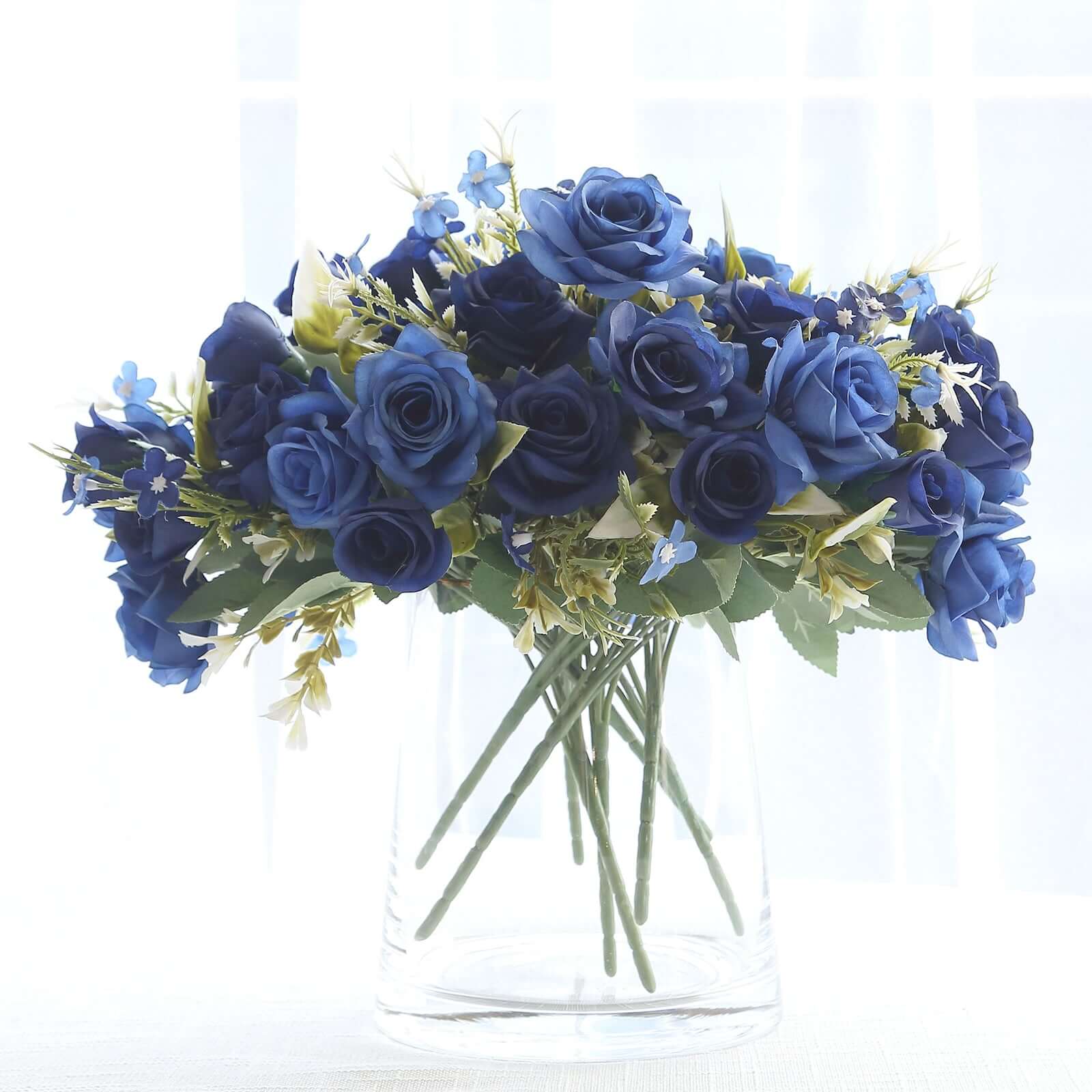 4 Bushes 12 Navy Blue Real Touch Artificial Silk Rose Flower Bouquet, Faux Bridal Flowers