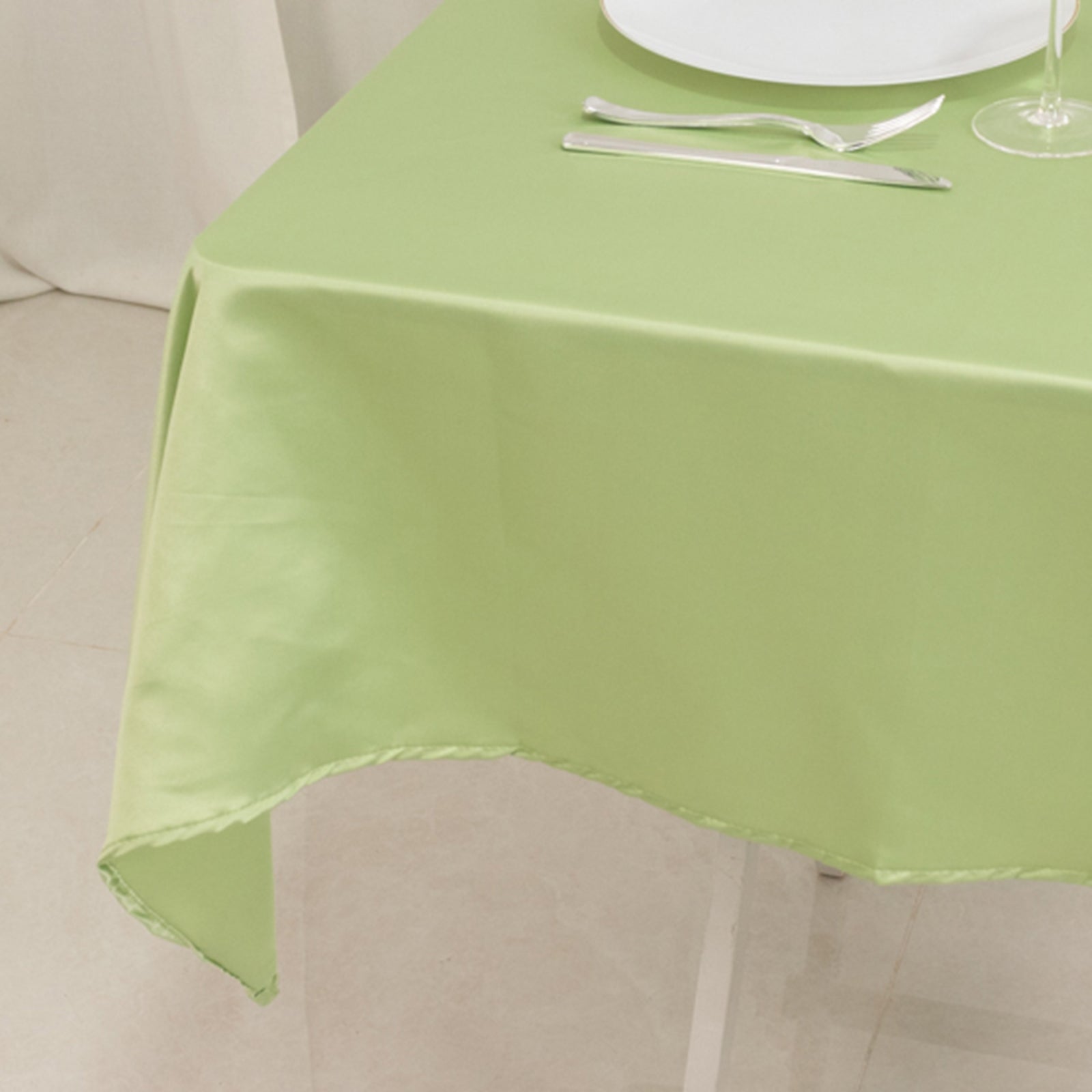 Lamour Satin 54x54 Table Overlay Square Tablecloth Sage Green - Durable & Silk-Like Table Cover