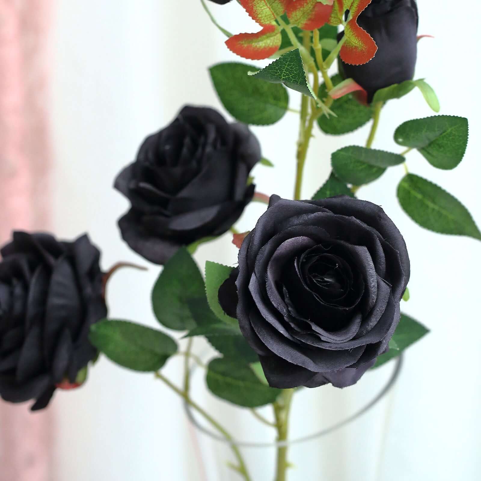 2 Bouquets 33 Tall Black Artificial Silk Rose Flower Bush Stems