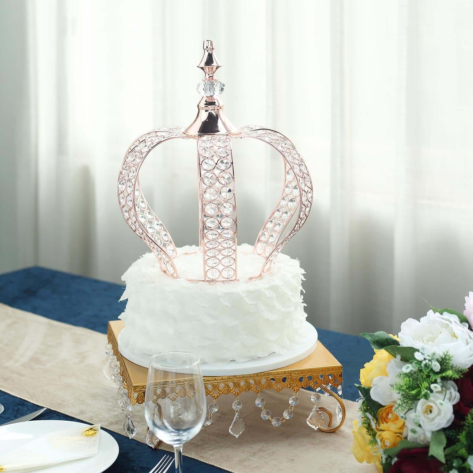 Crystal-Bead Royal Crown Cake Topper Metallic Blush/Rose Gold - Dazzling Cake Centerpiece Decor for Luxurious Birthdays Receptions & Romantic Celebrations 14