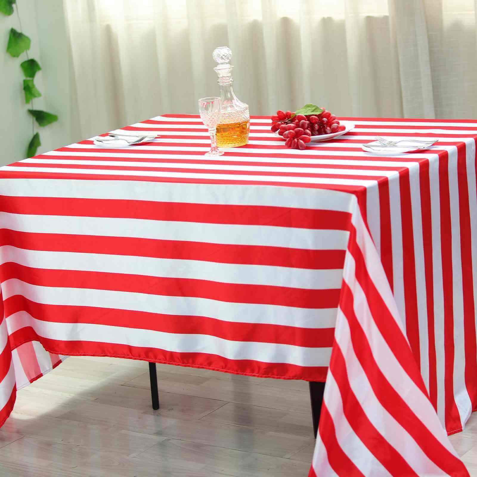 Satin 60x102 Rectangle Tablecloth Red/White - Stripe Design with Stylish Smooth Finish Table Cover