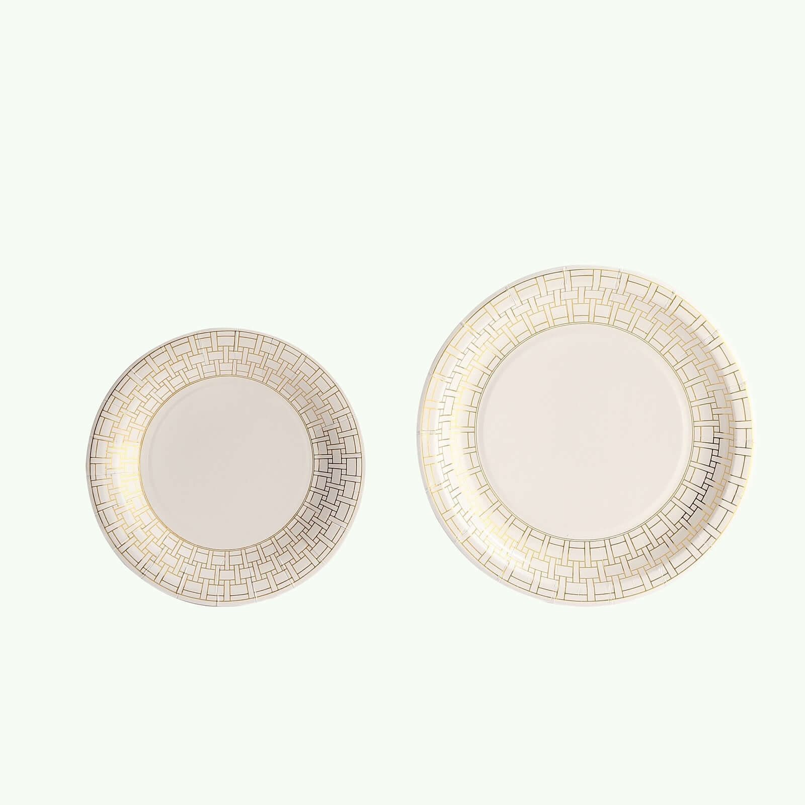 25-Pack Paper 9 Round Dinner Plates in White with Gold Basketweave Rim - Disposable Party Plates for Stylish Soirées & Festive Brunches