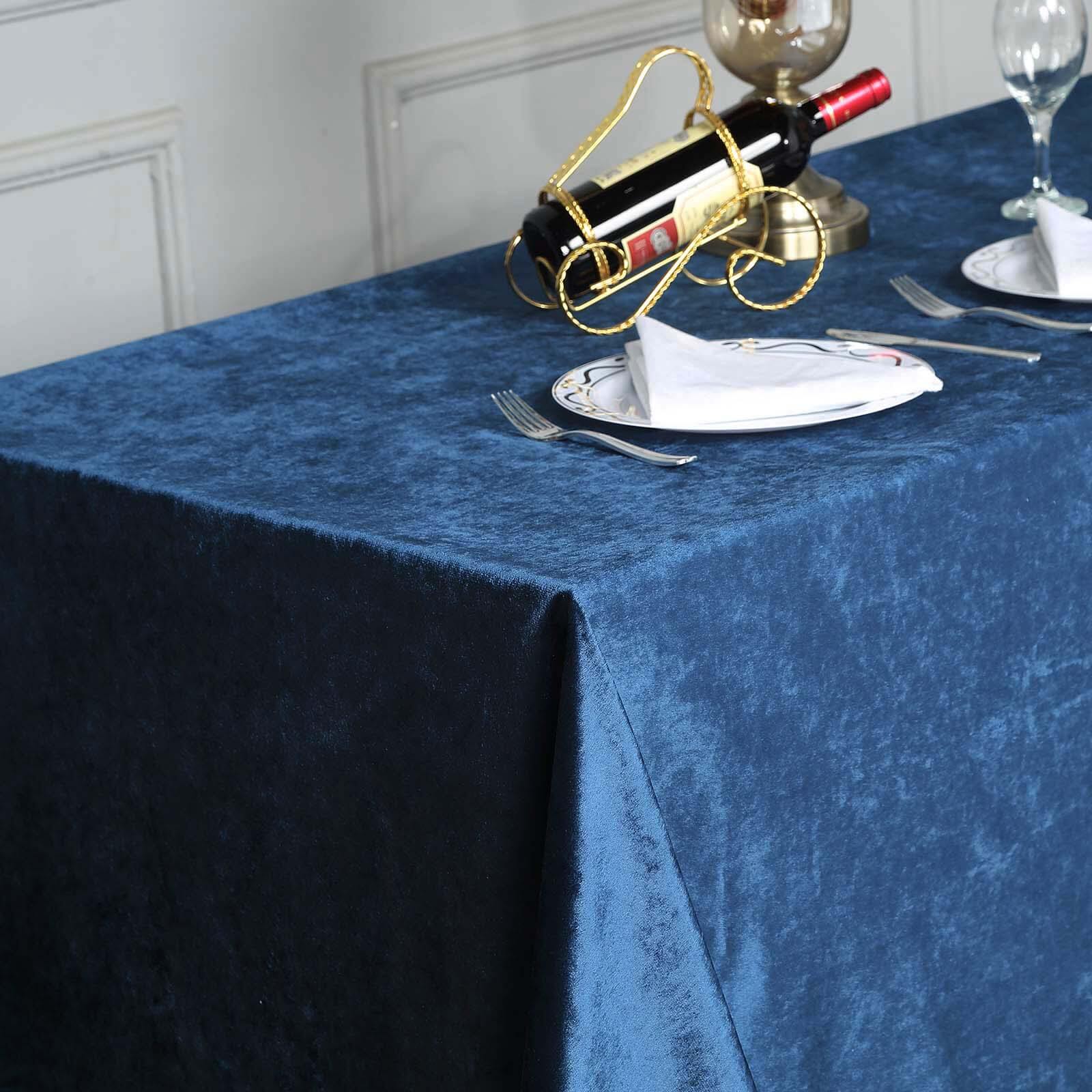 Premium Velvet 90x132 Rectangle Tablecloth Navy Blue - Reusable Soft & Seamless Table Cover