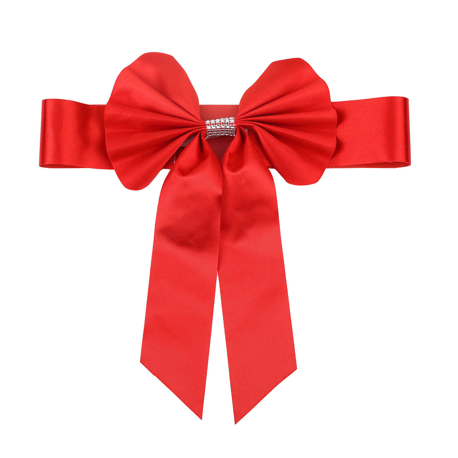 5 Pack Satin Faux Leather Chair Sashes Red - Durable Double Sided Pre-tied Bow Tie Chair Bands with Diamond Rhinestone Buckles