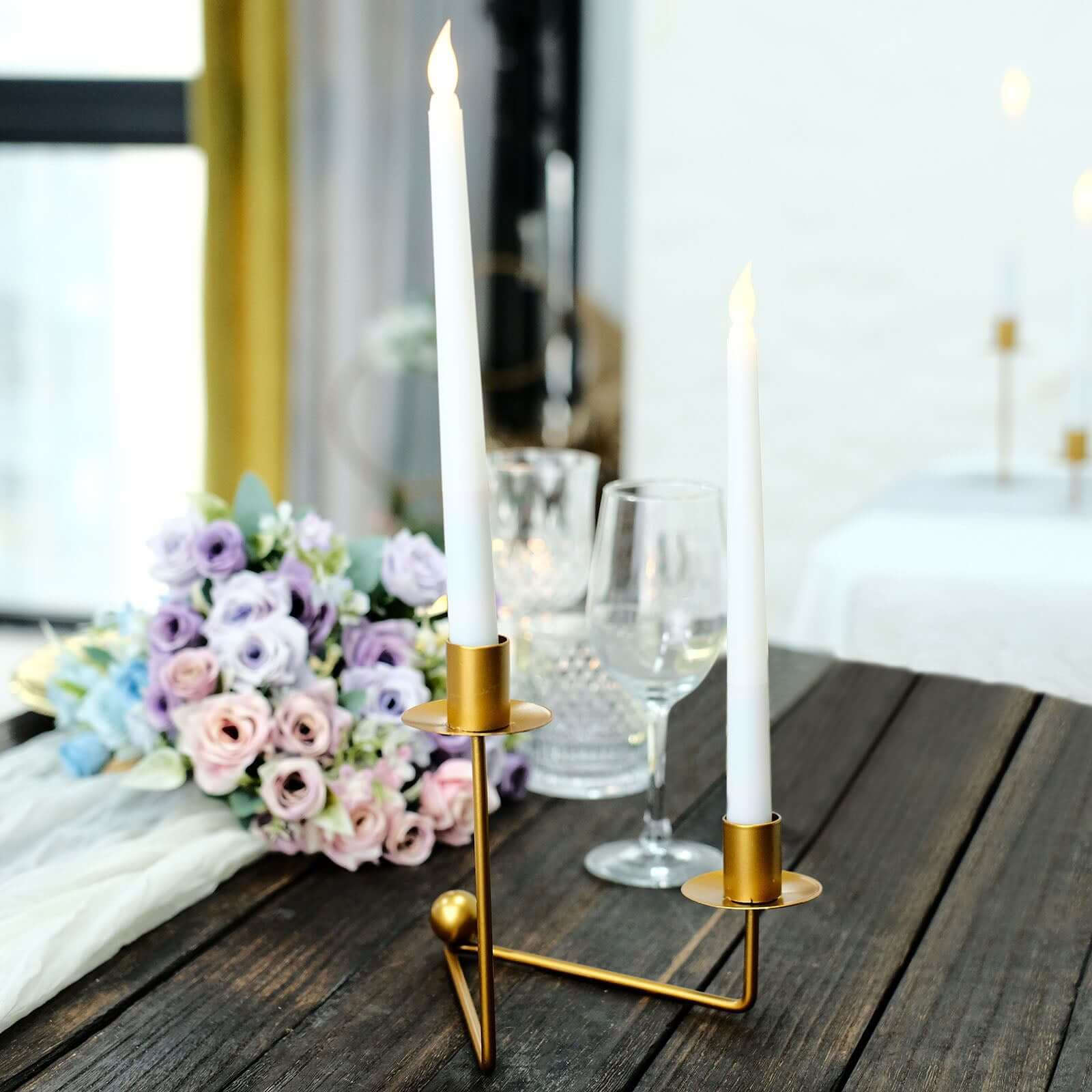 2-Pack V-Shaped Geometric Taper Candelabra 2 Arm Candle Holder Design Gold Metal - Wedding Decor Accent 7