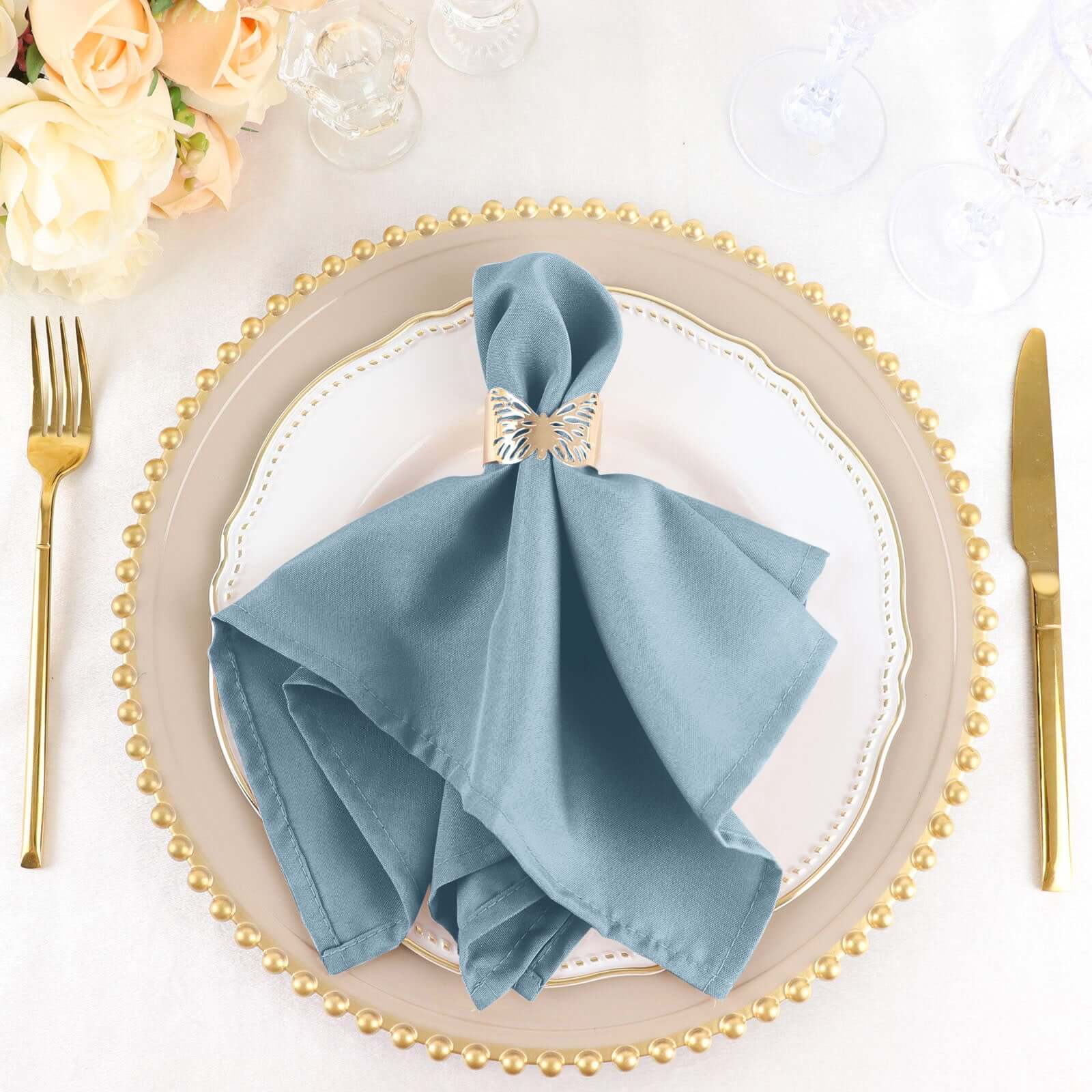 5 Pack Polyester 17x17 Napkins Dusty Blue - Durable & Wrinkle Resistant Dinner Napkins for Everyday Dining & Events