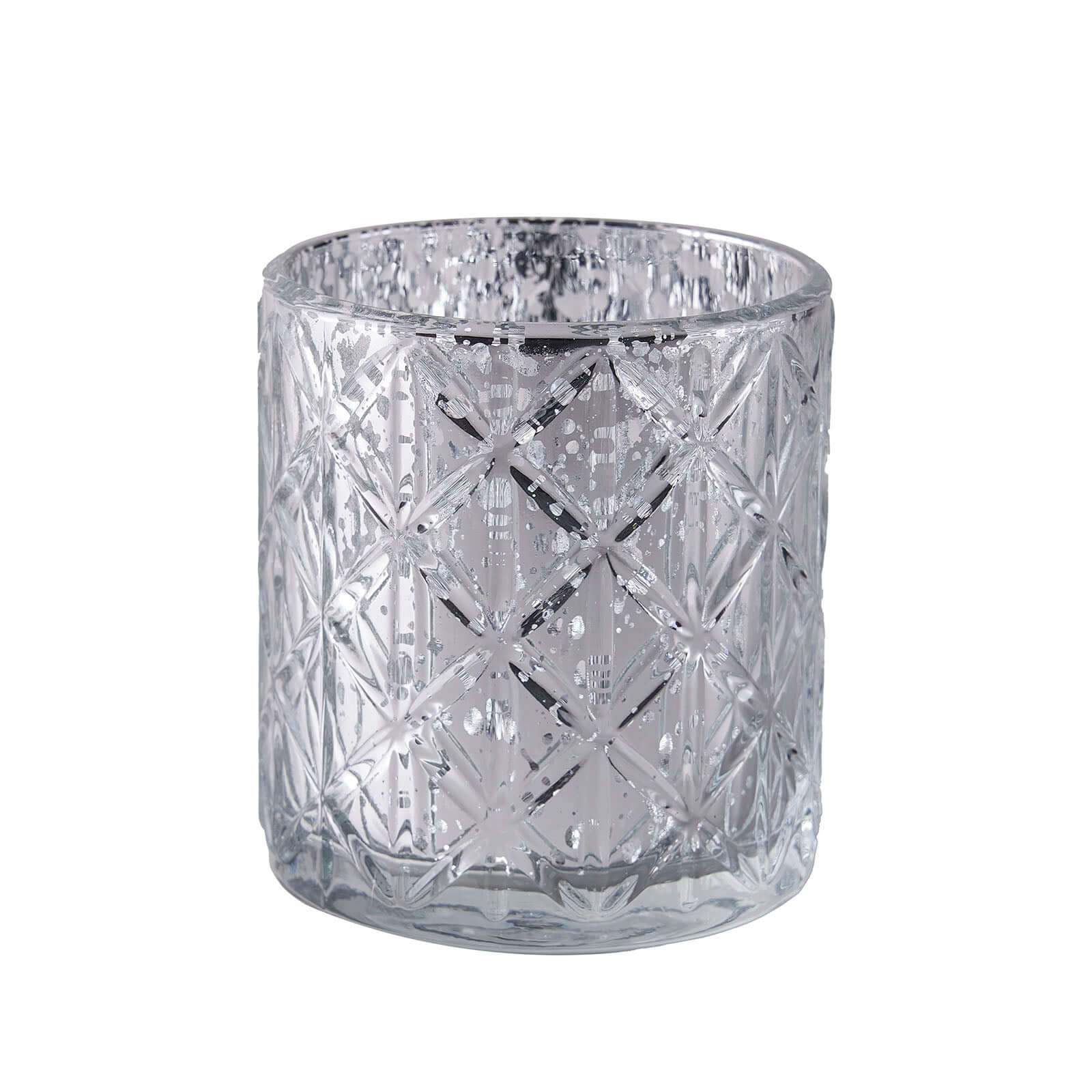 6-Pack Mercury Glass Candle Holders Shiny Silver with Geometric Design - Votive Tealight Holders 3