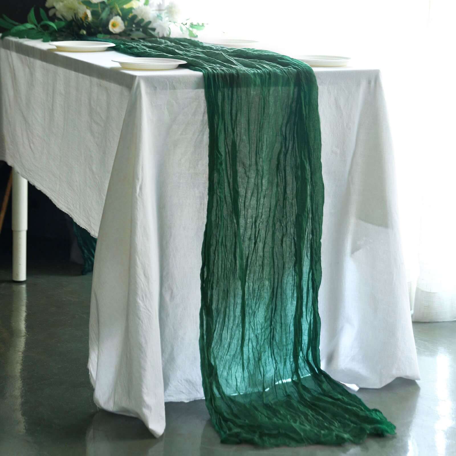 Gauze Cheesecloth 10ft Table Runner Hunter Emerald Green - Rustic Boho Style