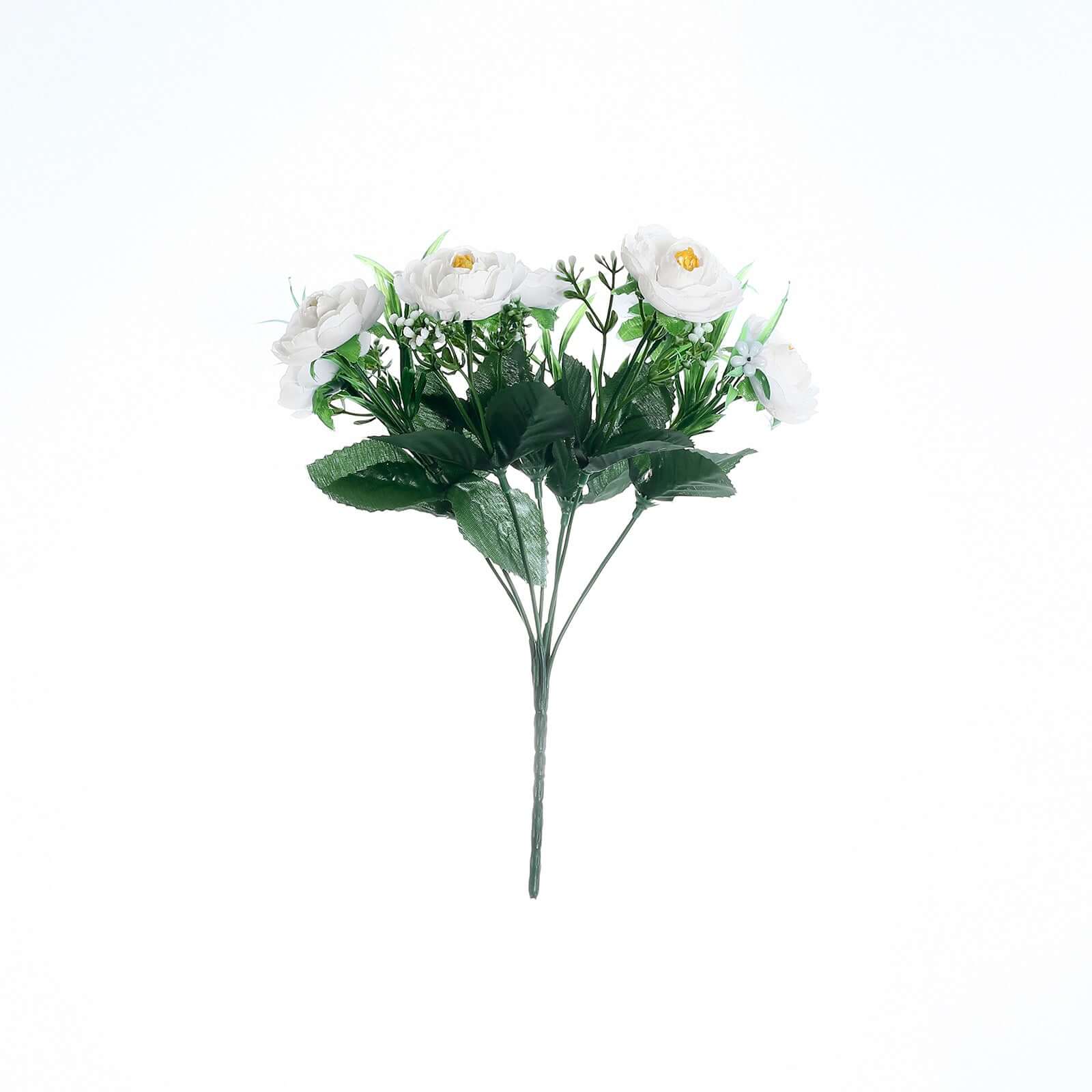 4 Bushes White Artificial Silk Peony Flower Bouquet Arrangement