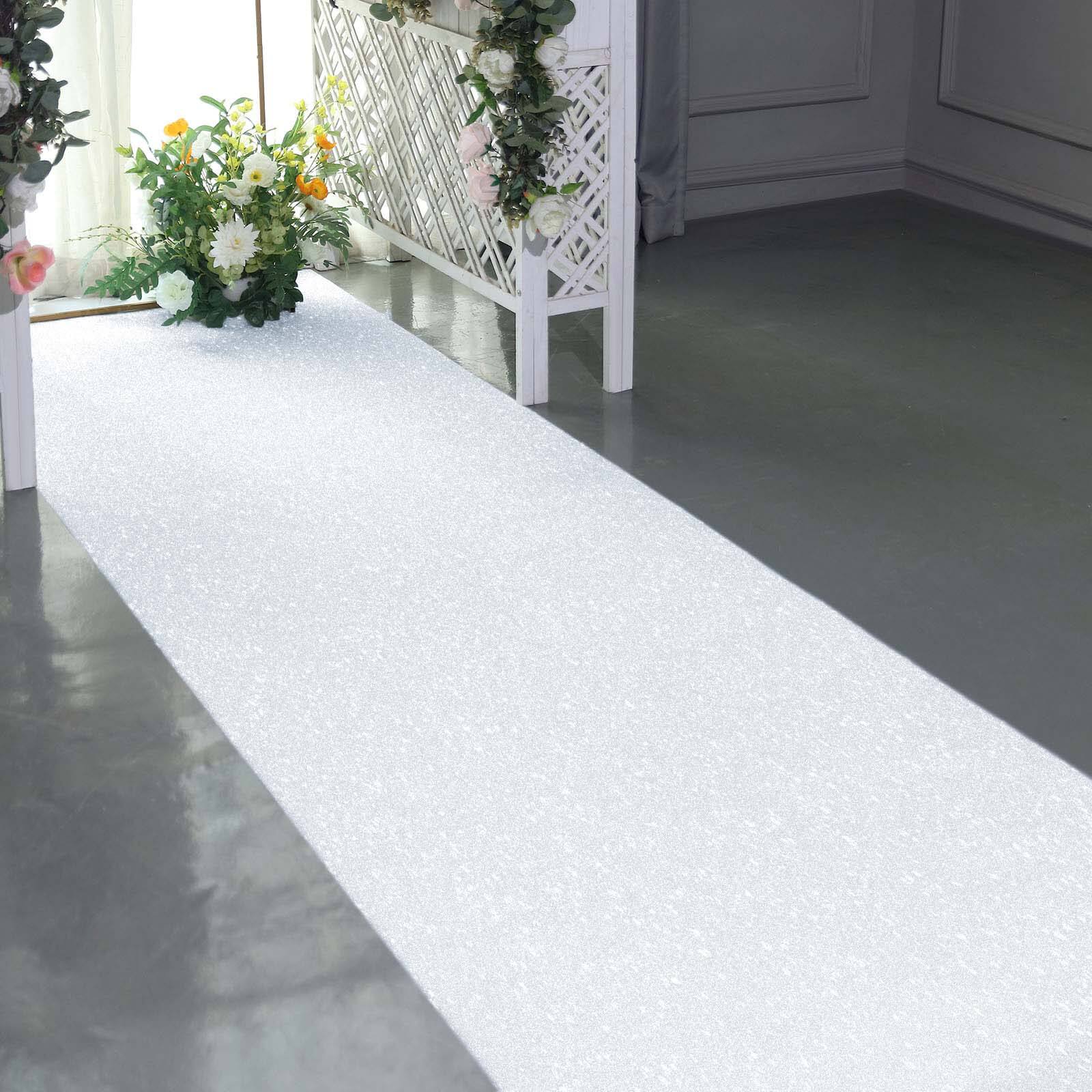 3ftx50ft White Sparkle Glitter Wedding Aisle Runner, Non-Woven Red Carpet Runner - Prom, Hollywood, Glam Parties