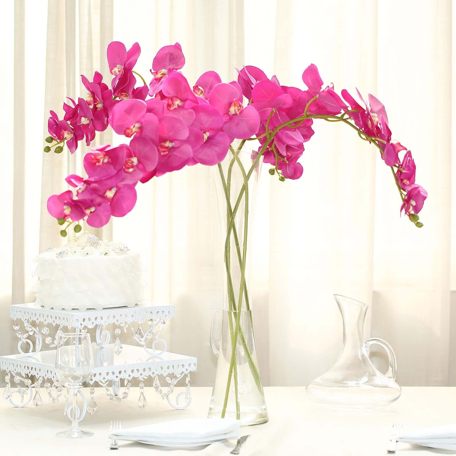 2 Stems 40 Tall Fuchsia Artificial Silk Orchid Flower Bouquets