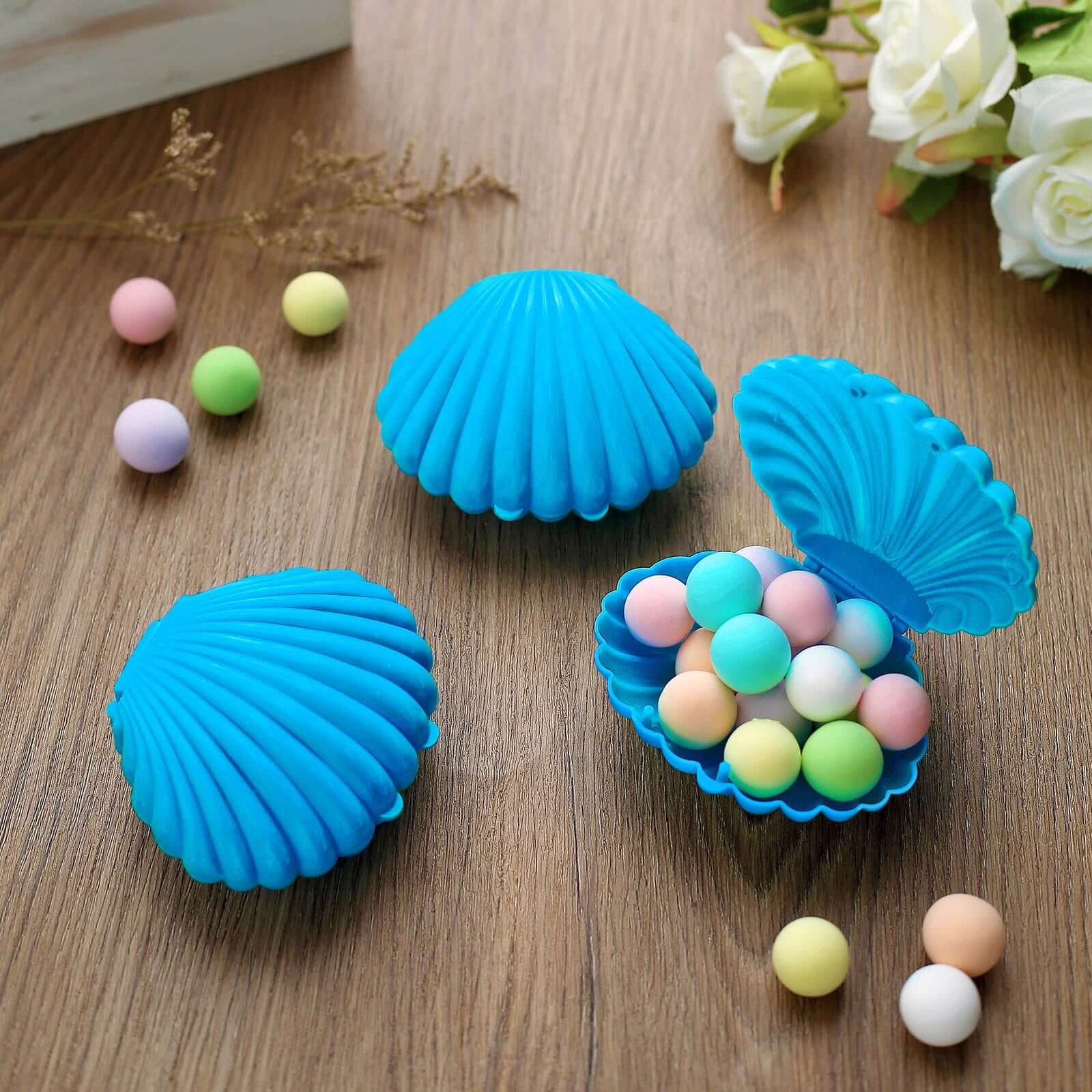 12-Pack Seashell Candy Container Gift Boxes Light Blue Beach Theme - Decorative Mini Favor Boxes for Jewelry 3.5