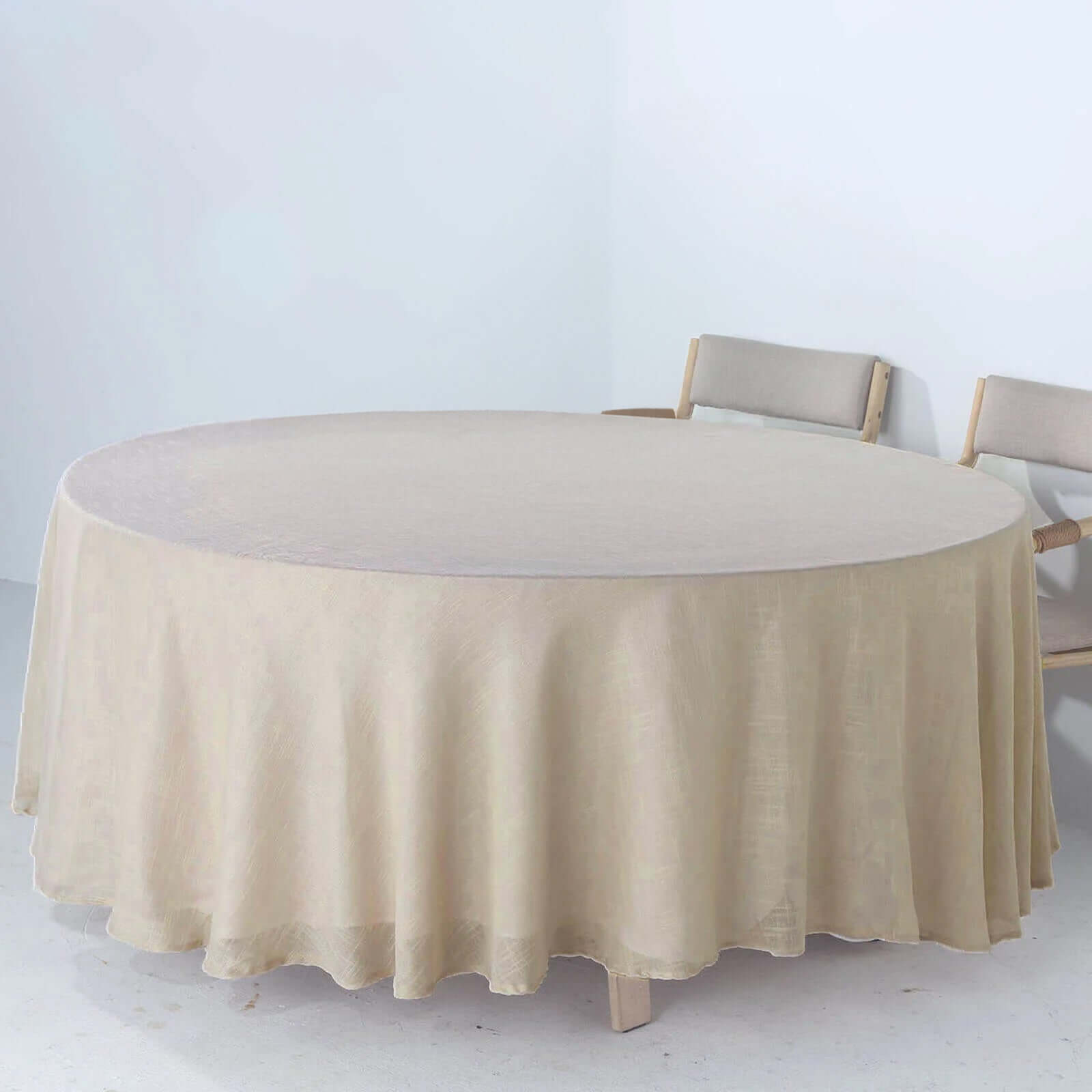 Faux Linen 108 Round Tablecloth Beige - Slubby Textured & Wrinkle Resistant Table Cover