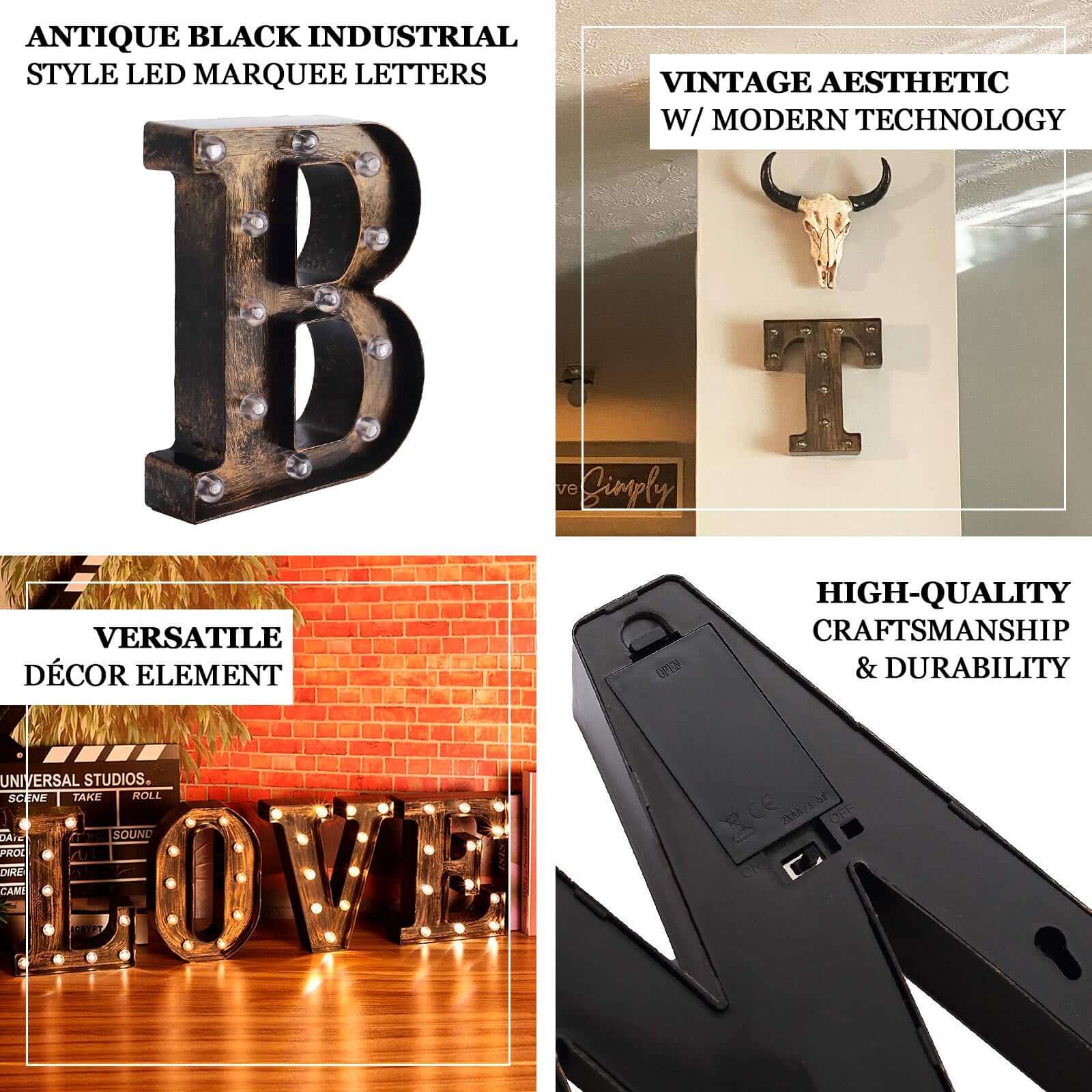 LED Marquee Letter R Industrial Style Antique Black - Light-Up Alphabet Sign for Weddings & Displays 9