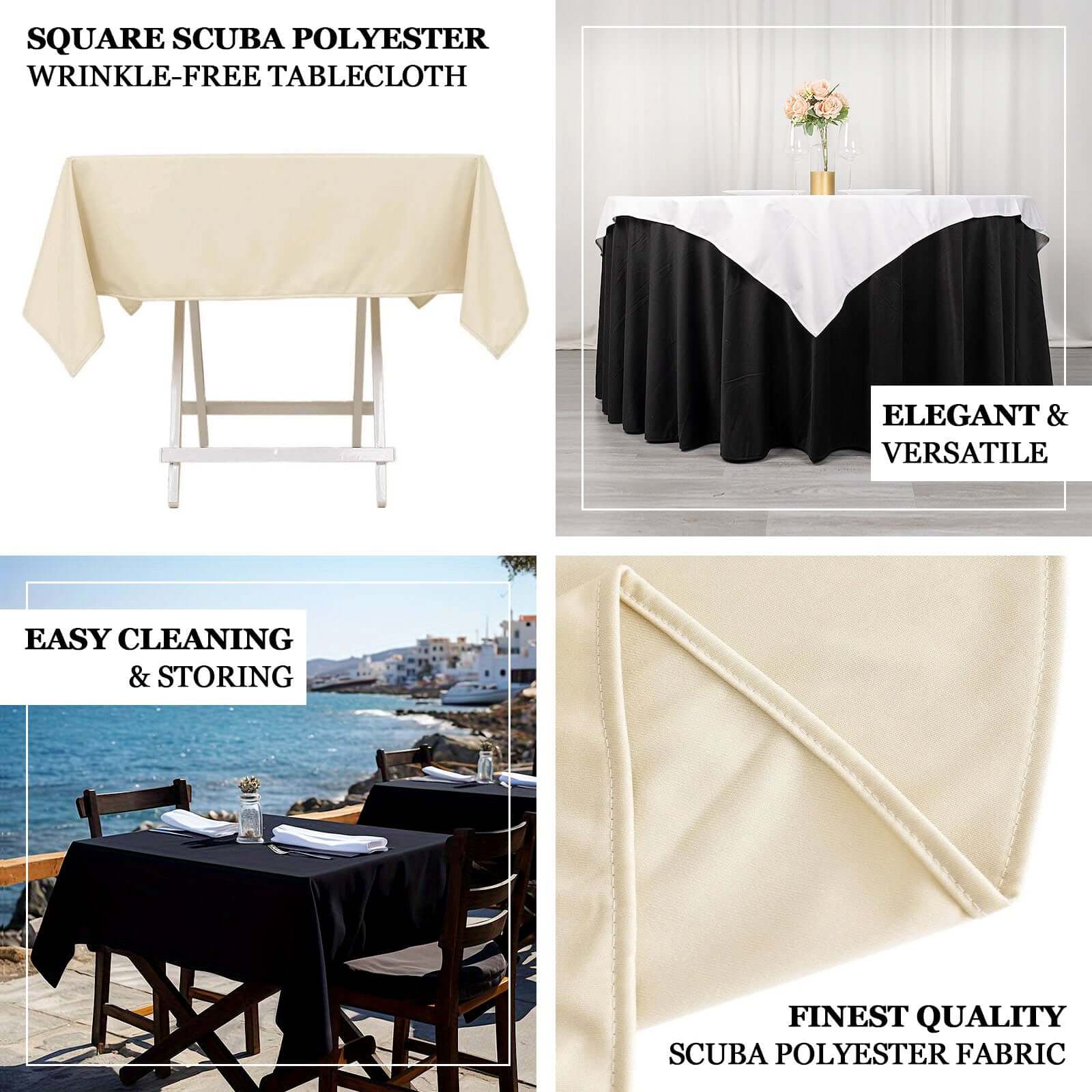 Premium Scuba Square 54x54 Tablecloth Beige - Wrinkle Free & Stain Resistant Table Cover