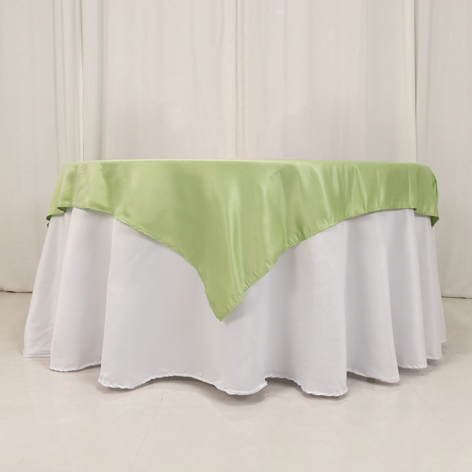 Lamour Satin 54x54 Table Overlay Square Tablecloth Sage Green - Durable & Silk-Like Table Cover