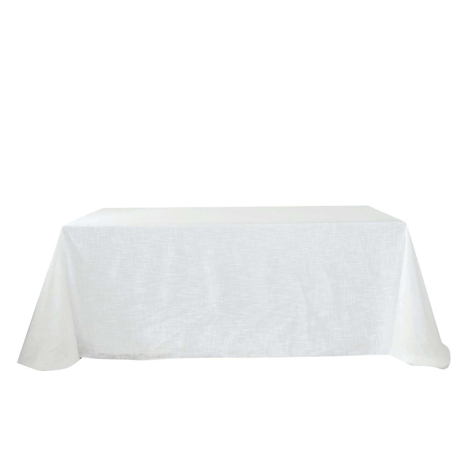 Faux Linen 90x132 Rectangular Tablecloth White - Slubby Texture Wrinkle-Resistant Seamless Table Cover for Weddings and Special Events