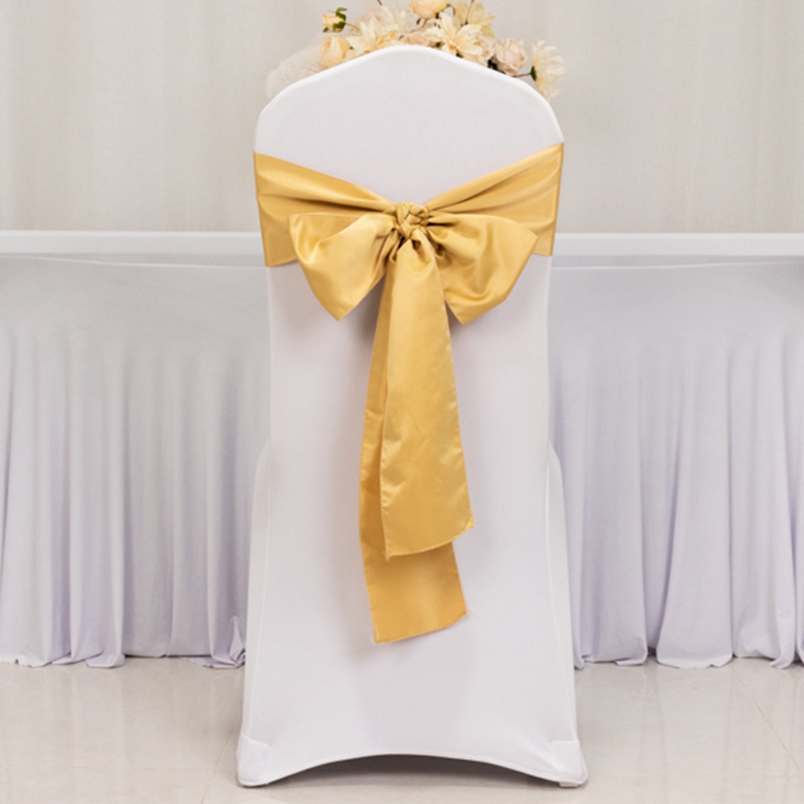 5 Pack Lamour Satin 6x106 Chair Sashes Champagne - Stylish Reusable Decorative Bows