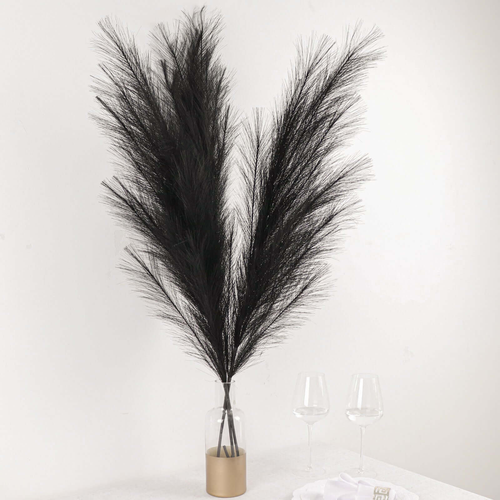 3 Stems Artificial Pampas Grass Decor Black - Soft Realistic Faux Ornamental Grass Branches for Rustic Boho Chic Backdrops Floral Styling & Vase Displays 44