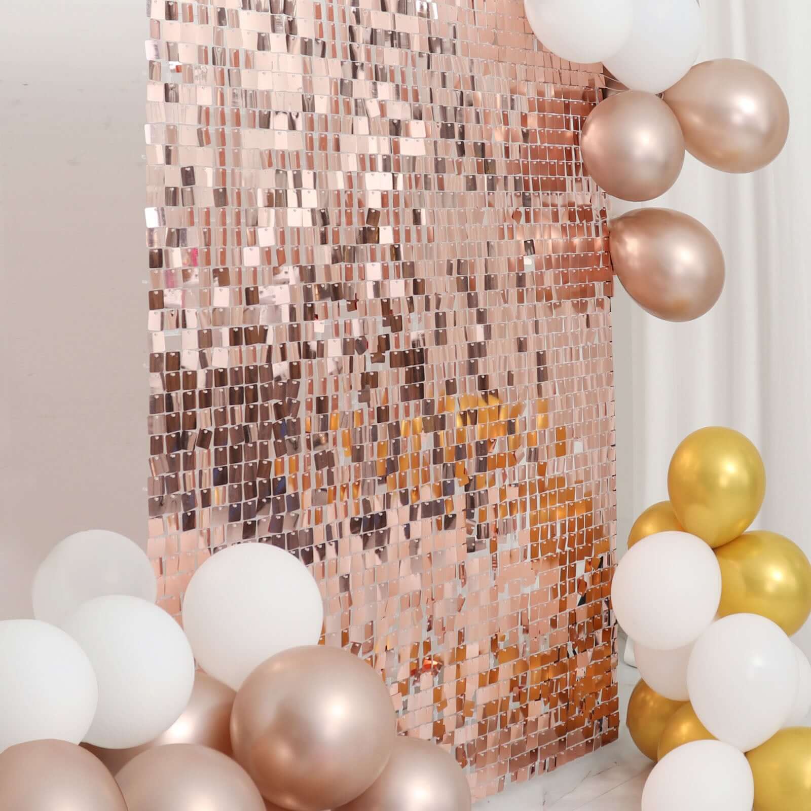 10sq.ft Shiny Rose Gold Square Sequin Shimmer Wall Party Photo Backdrop, Active Spangle Wall Art Décor Panels - 10 Panels