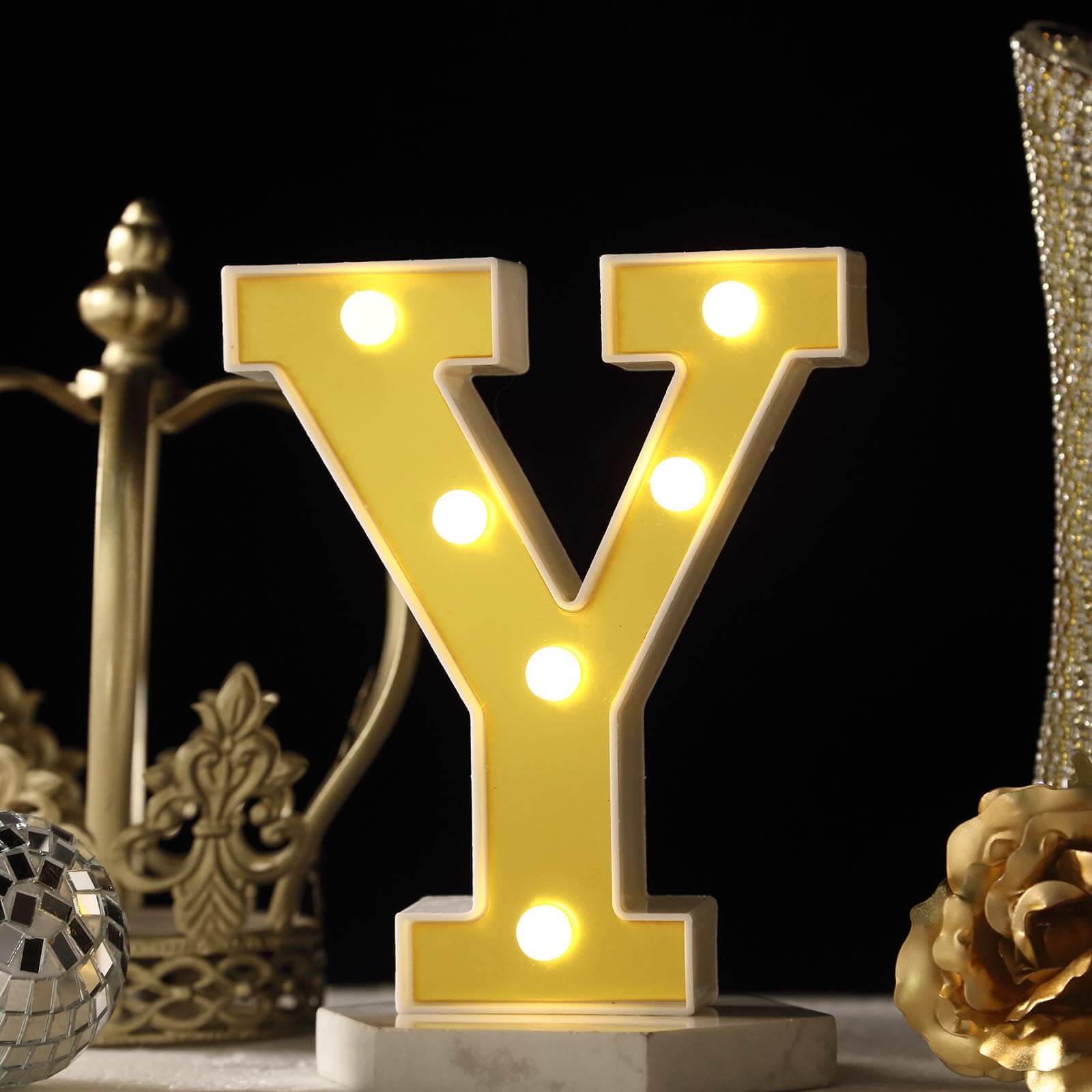 3D Marquee Letter Y Warm White 6 LED Lights Gold - Chic Light-Up Decor for Events 6