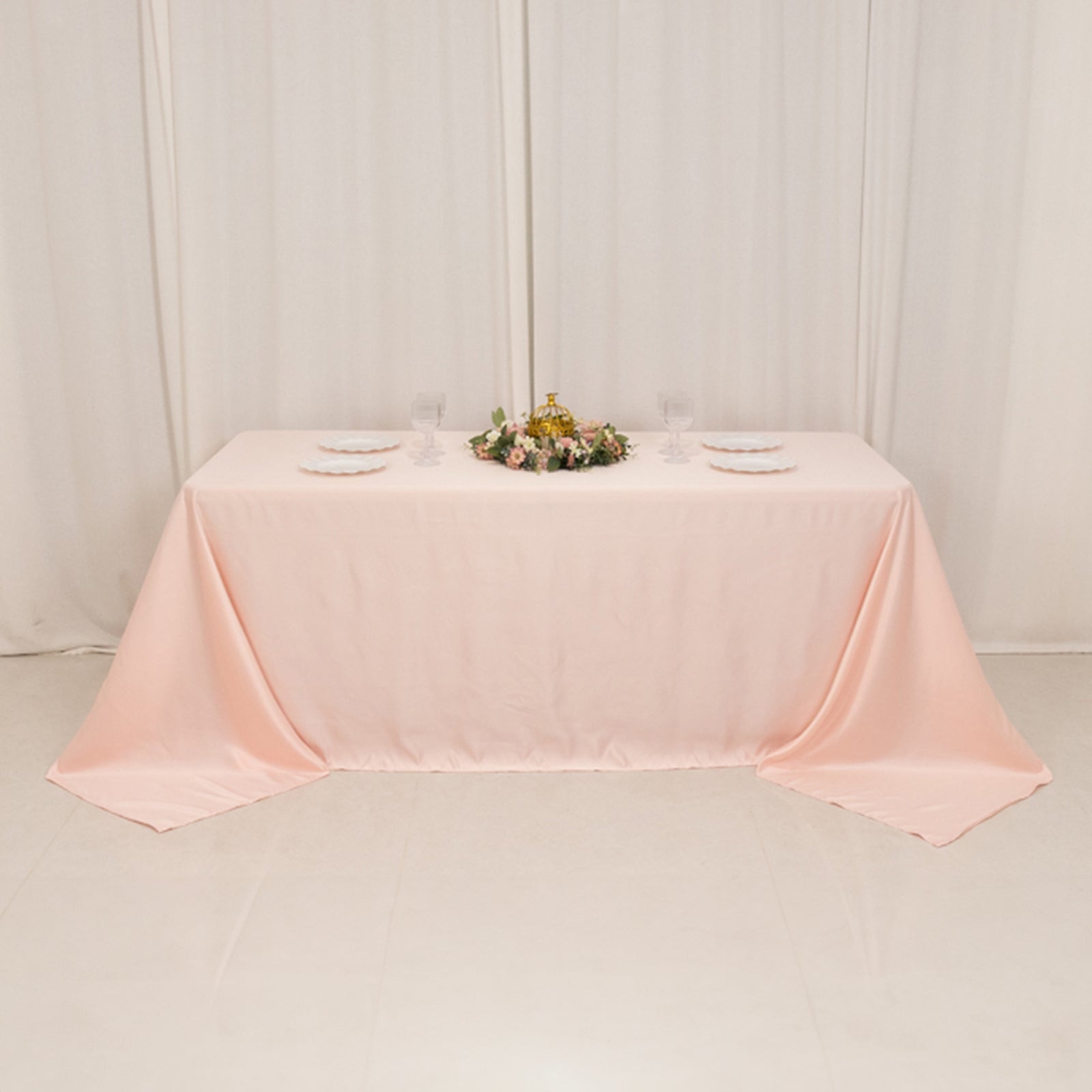 Lamour Satin 90x132 Rectangle Tablecloth Blush - Soft & Silk-Like Seamless Table Cover