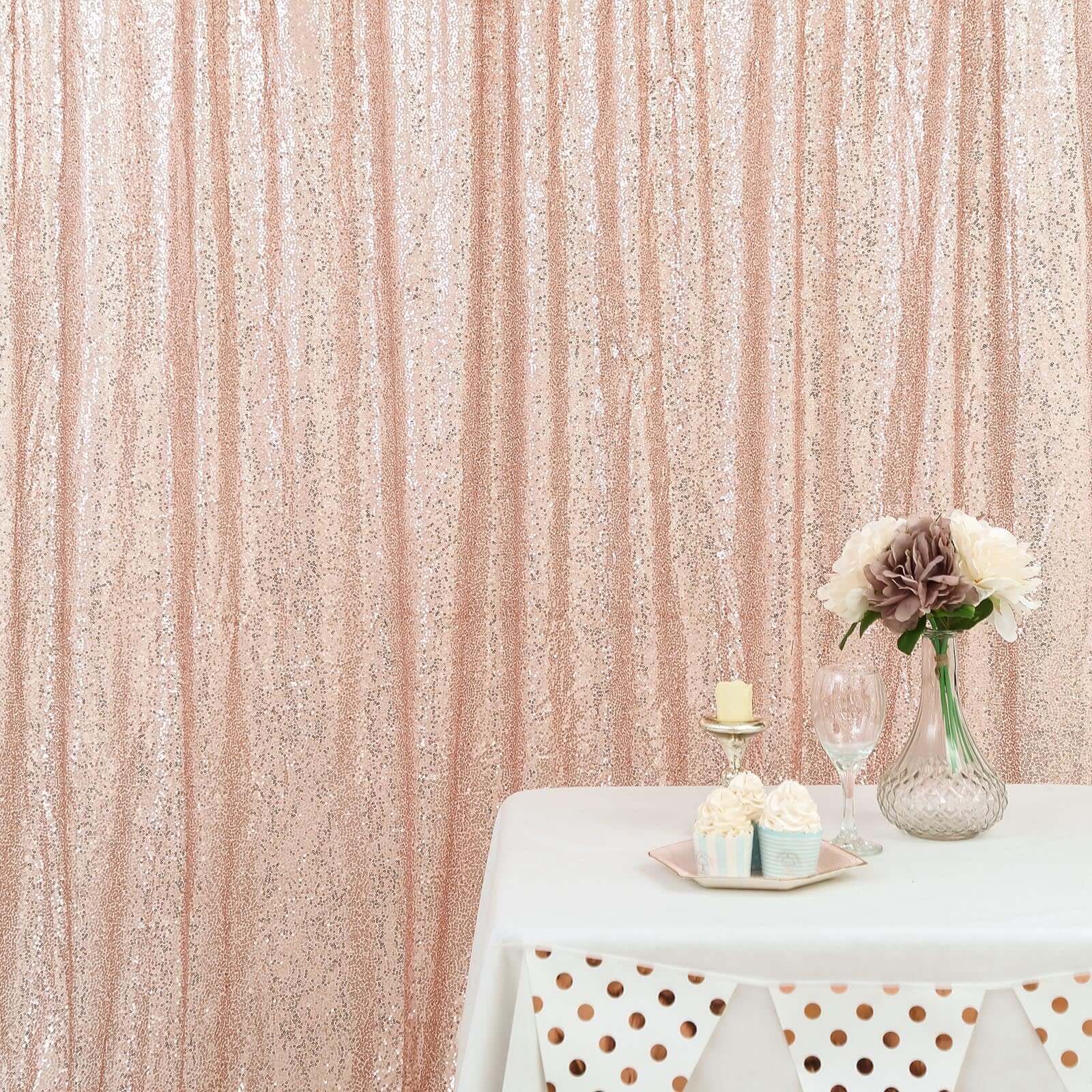 8ftx8ft Blush Sequin Event Curtain Drapes, Backdrop Event Panel