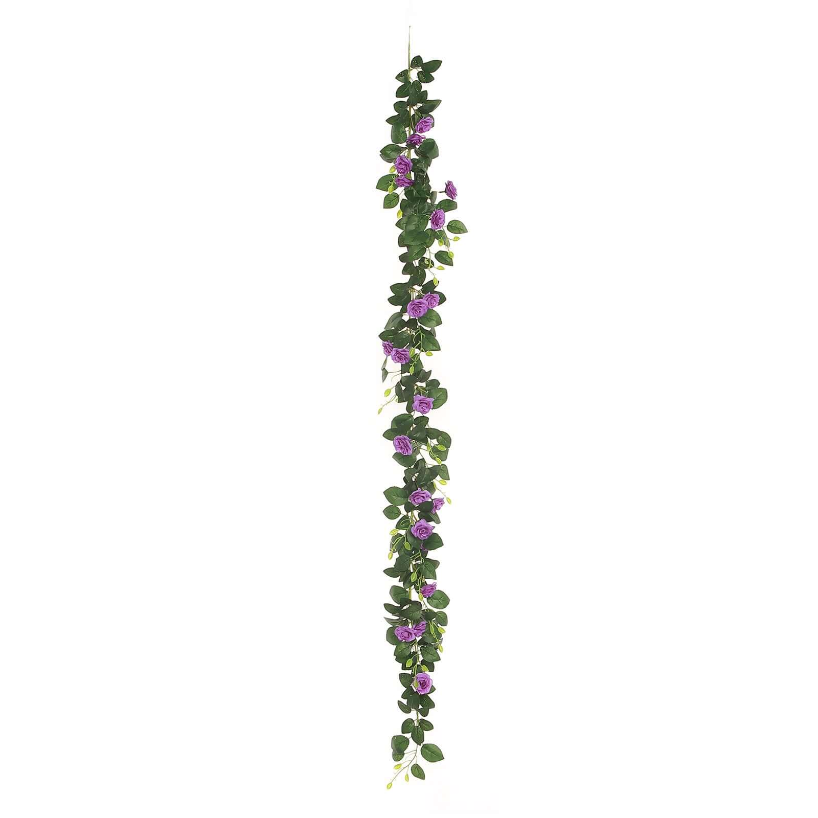 6ft 20 Purple Artificial Silk Roses Flower Garland, Hanging Vine