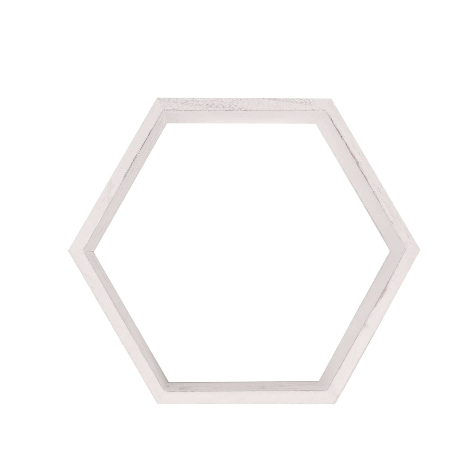 2 Pack 9 Hexagon Whitewashed Wood Centerpiece, Geometric Terrarium, Honeycomb Storage Shelf