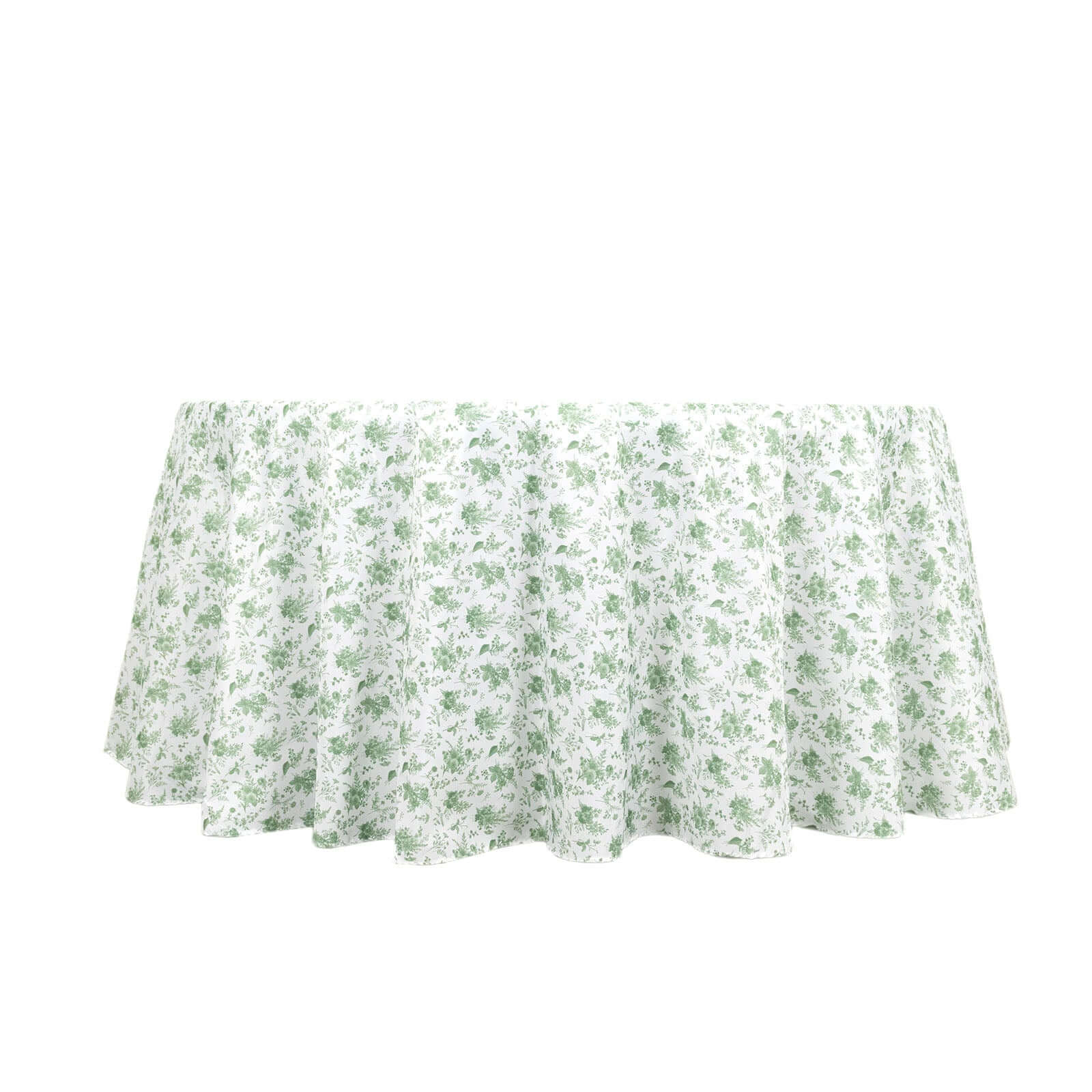 Polyester 120 Round Tablecloth Dusty Sage Green French Toile Pattern Seamless Table Cover for Upscale Dining