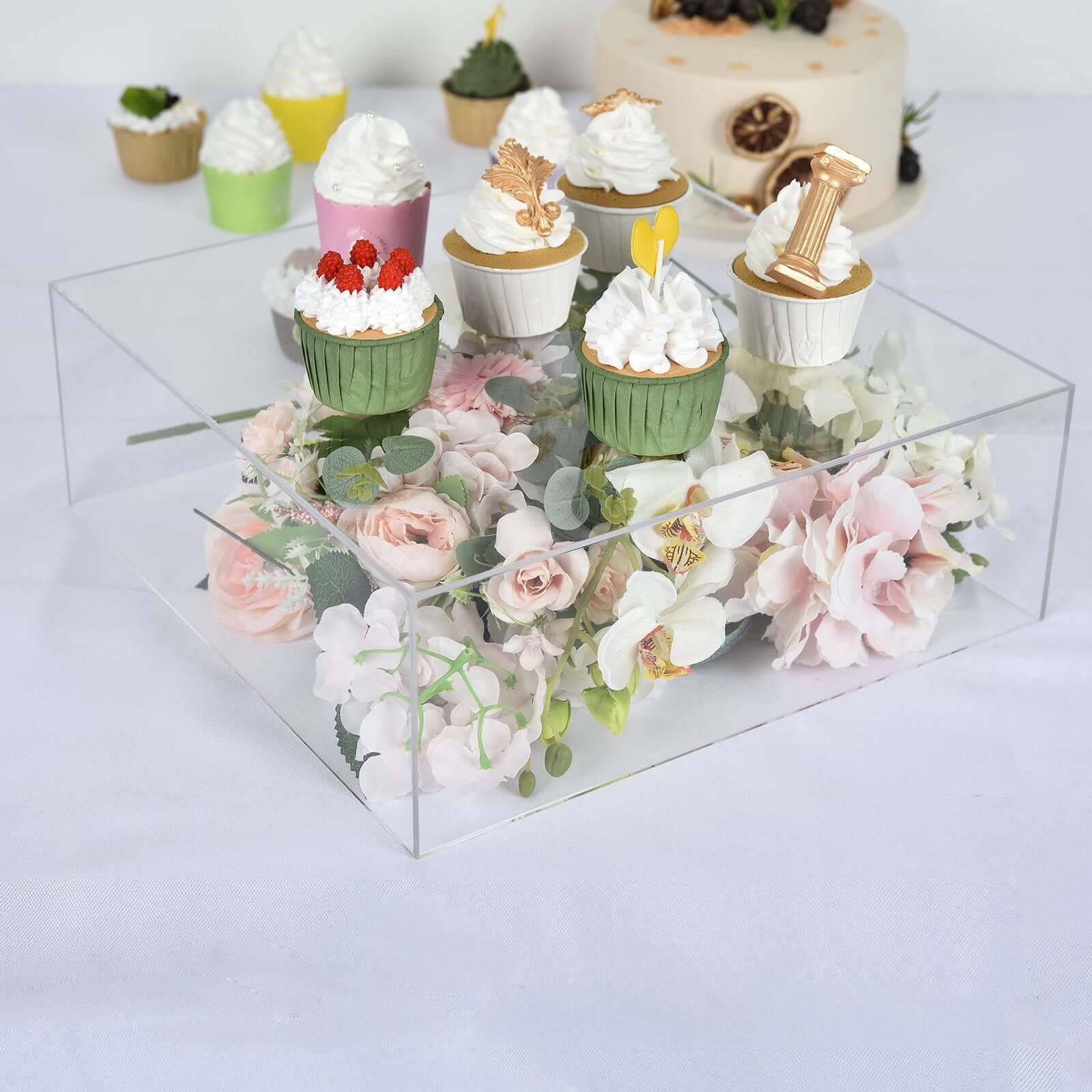 Acrylic Cake Box Stand Pedestal Riser Transparent Clear - Display for Desserts and Events 14x14