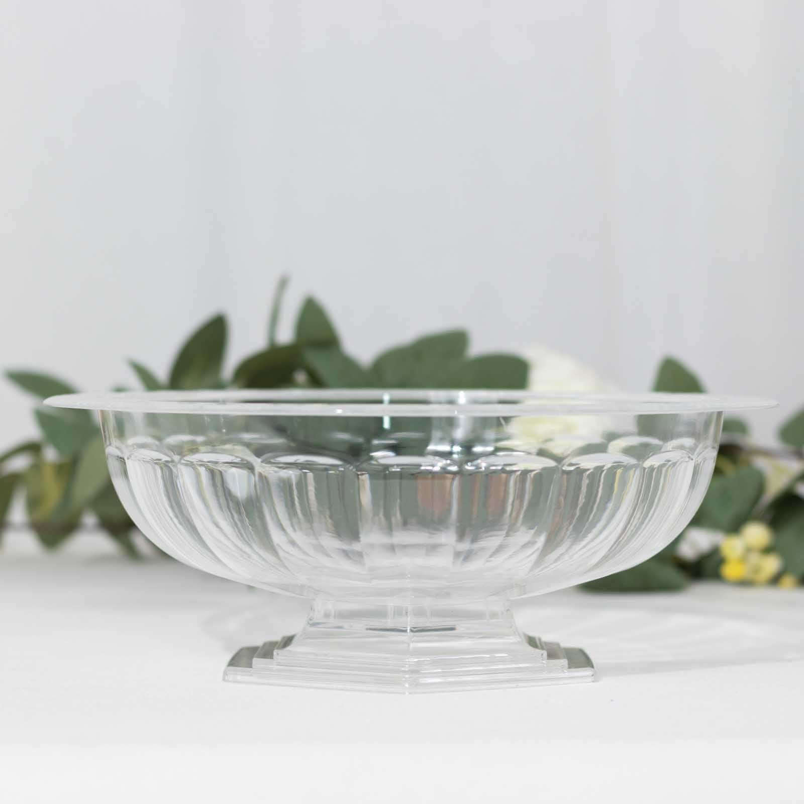 3-Pack Plastic Footed Compote Bowl Flower Vases Roman Style Clear - Round Decorative Pedestal Table Centerpieces 10