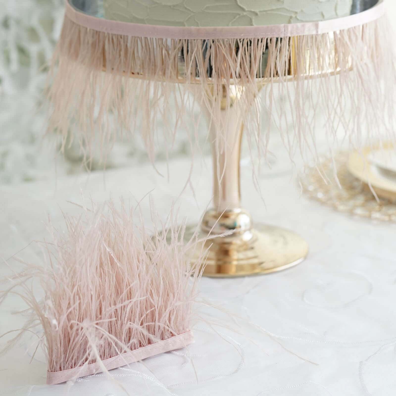 39 Dusty Rose Real Ostrich Feather Fringe Trim With Satin Ribbon Tape