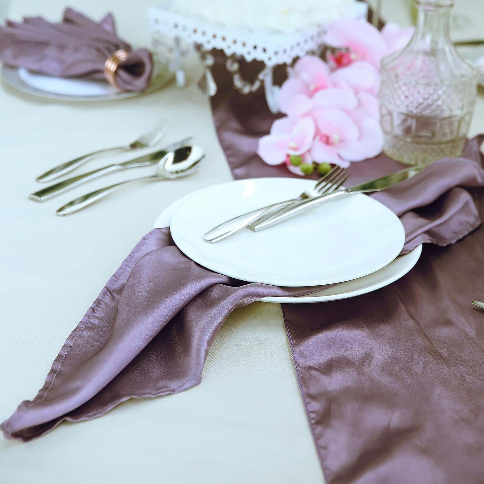 4 Pack Satin 20x20 Napkins Violet Amethyst - Luxurious Shine & Smooth Dinner Napkins