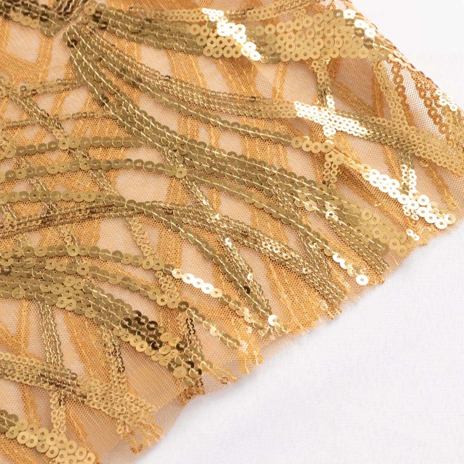 5 Pack Chair Sash Bands with Wave Embroidered Sequins Gold - Gleaming Accent for Weddings & Banquets