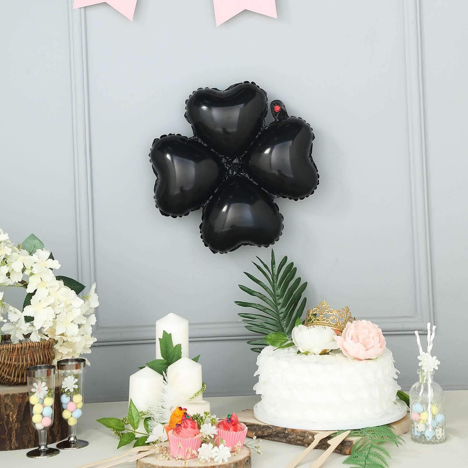 10 Pack 15 Shiny Black Four Leaf Clover Shaped Mylar Foil Balloons