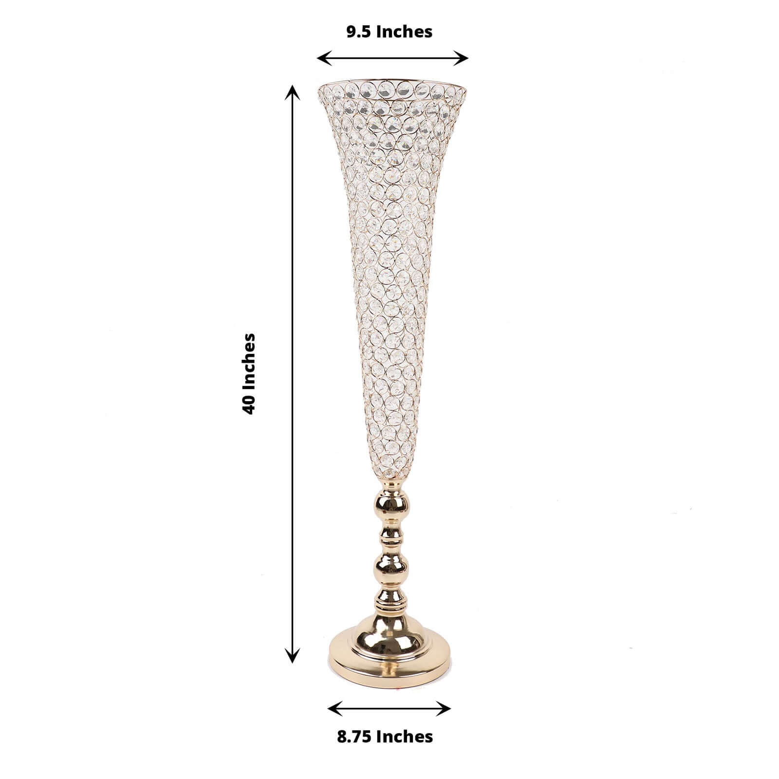 2-Pack Crystal Beaded Trumpet Vase Set Gold - Table Centerpiece for Grand Occasions 40