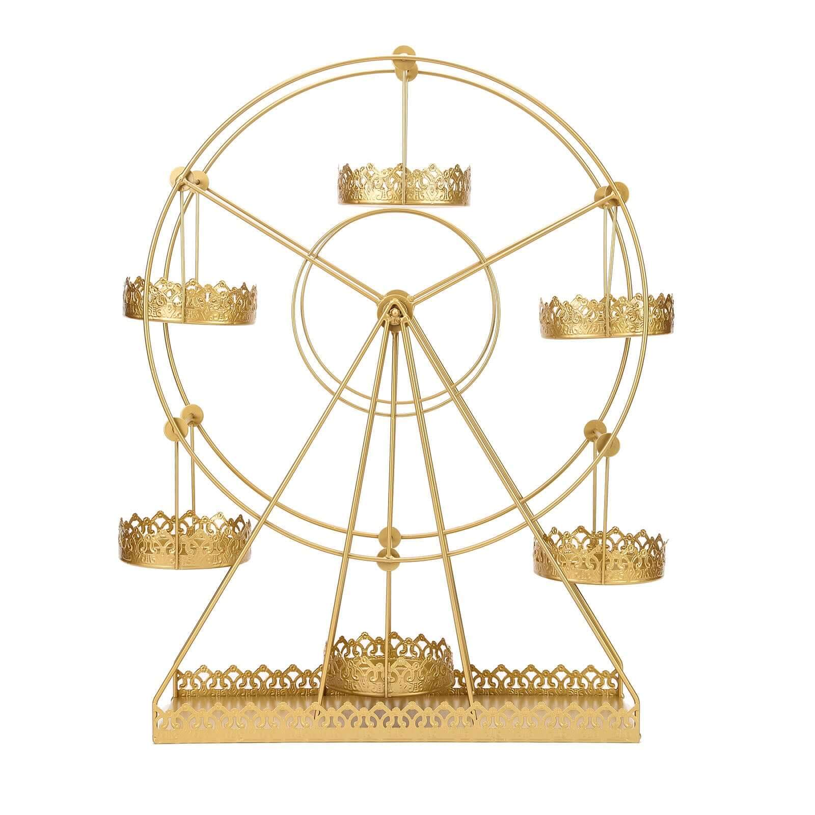 Metal Ferris Wheel Cupcake Holder Gold - Large Decorative Rotating Dessert Display Stand for Carnival-Themed Events Baby Showers & Weddings 23