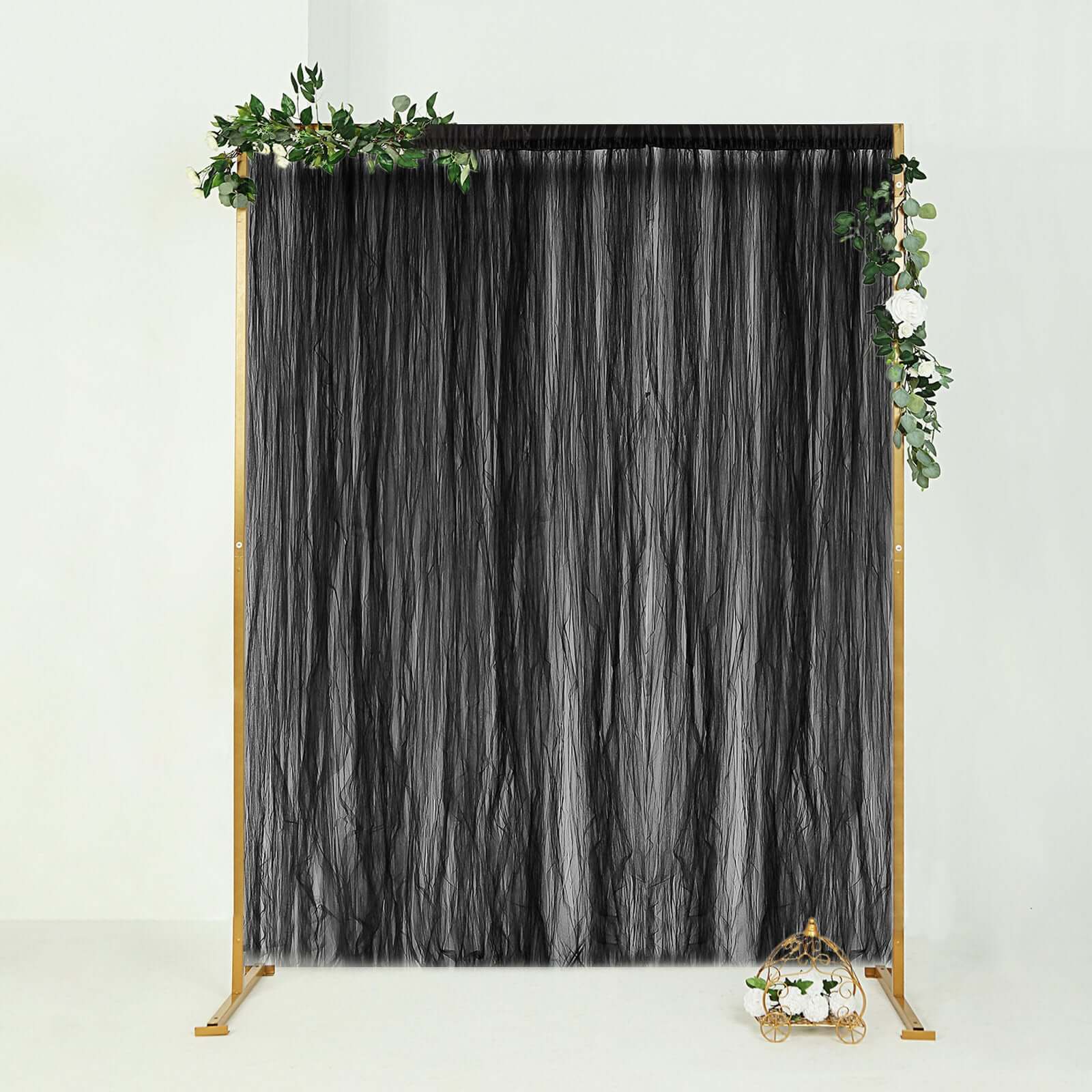 5ftx10ft Black Dual Sided Sheer Tulle Event Curtain Drapes With Satin Header, Rod Ready Backdrop Event Panel