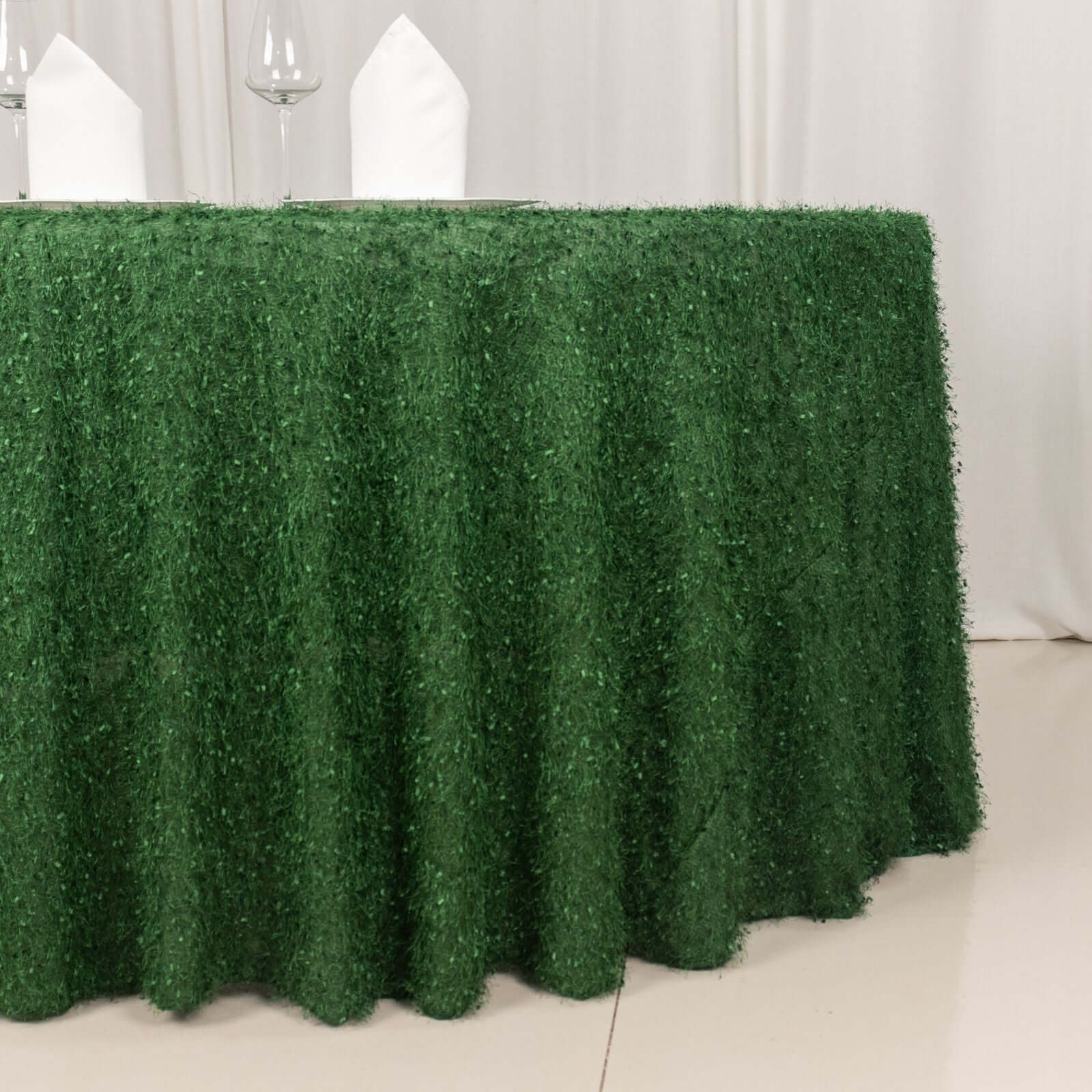 Polyester 120 Round Tablecloth Green with Shaggy Fringe Table Cover