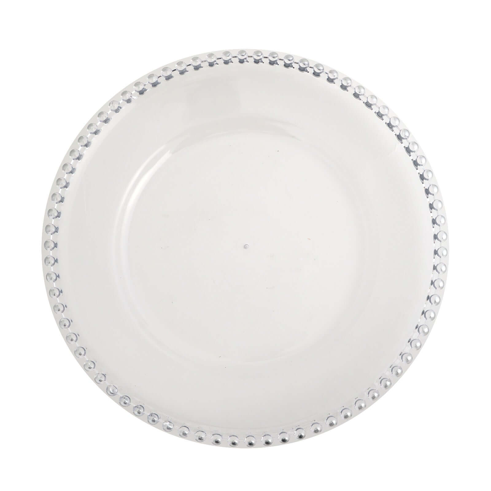 6-Pack Acrylic Round Charger Plates 13 in Clear with Silver Beaded Rim, Decorative Dinner Party Serving Plates