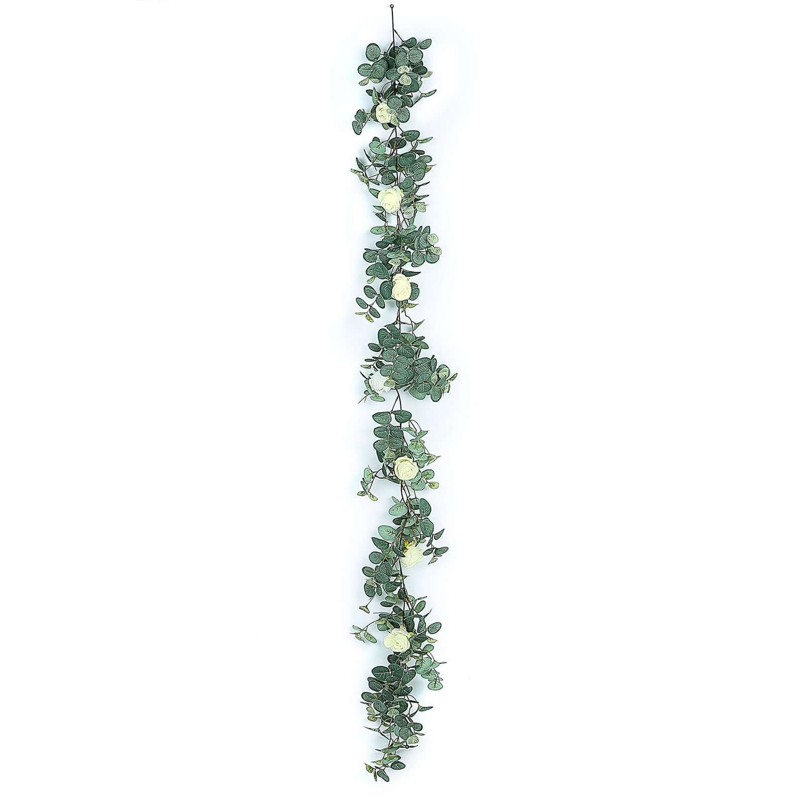 6ft Green Ivory Artificial Eucalyptus Leaf, Rose Flower Garland Vine