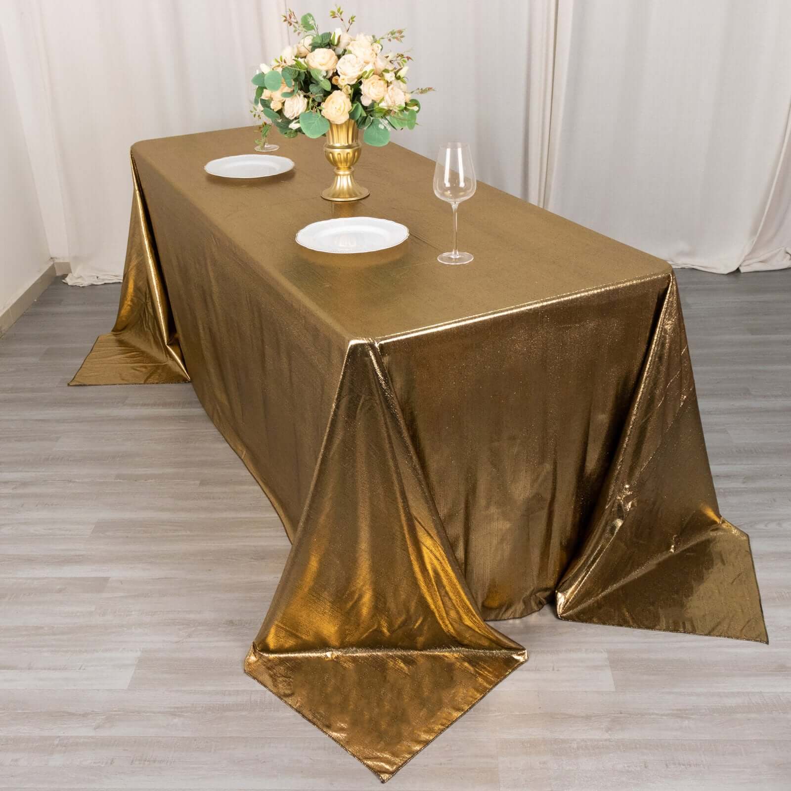 Sequin Dots Polyester 90x132 Rectangle Tablecloth Shimmering Antique Gold - Seamless, Glittering & Wrinkle Free Table Cover