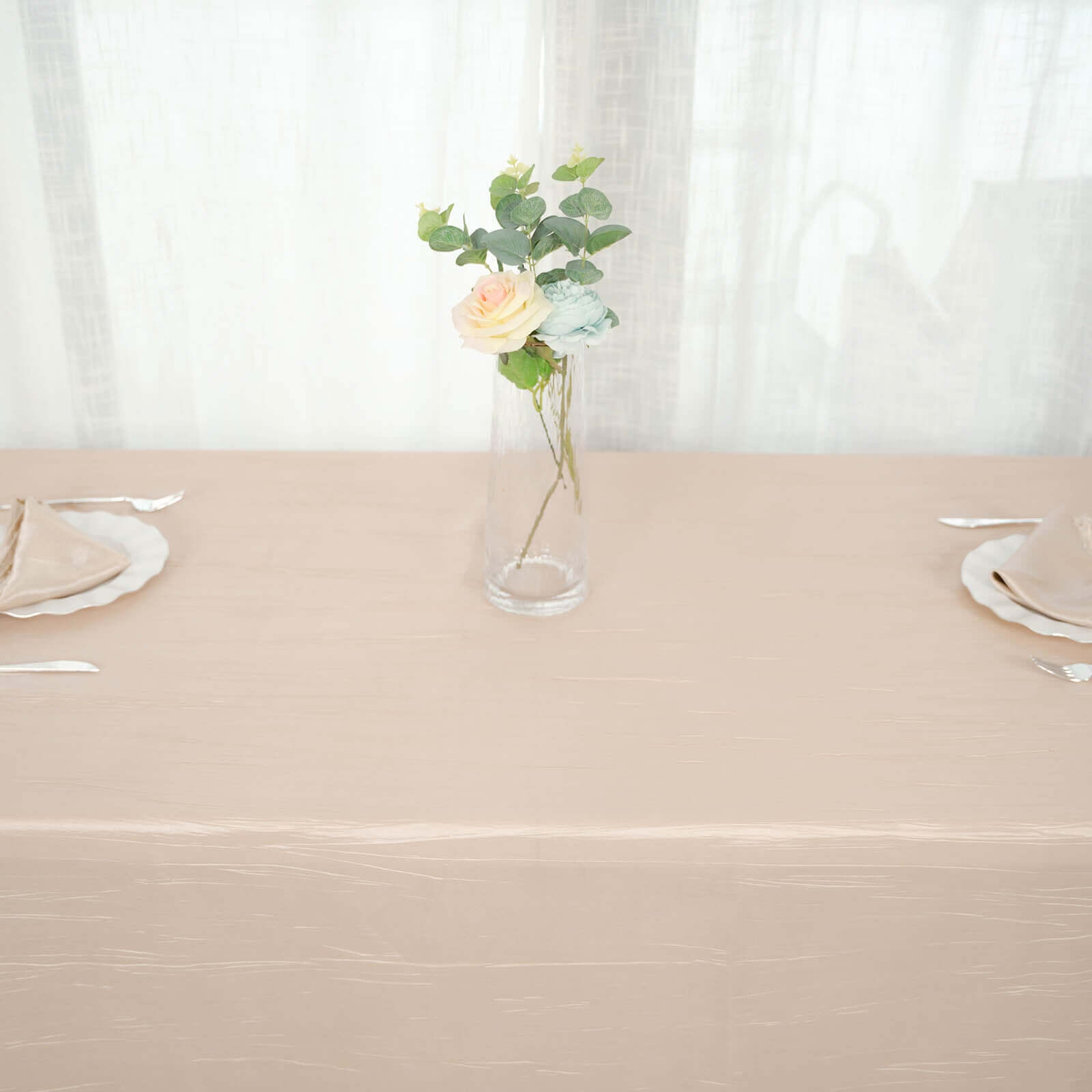 Taffeta 90x156 Rectangle Tablecloth Beige - Accordion Crinkle Seamless Table Cover