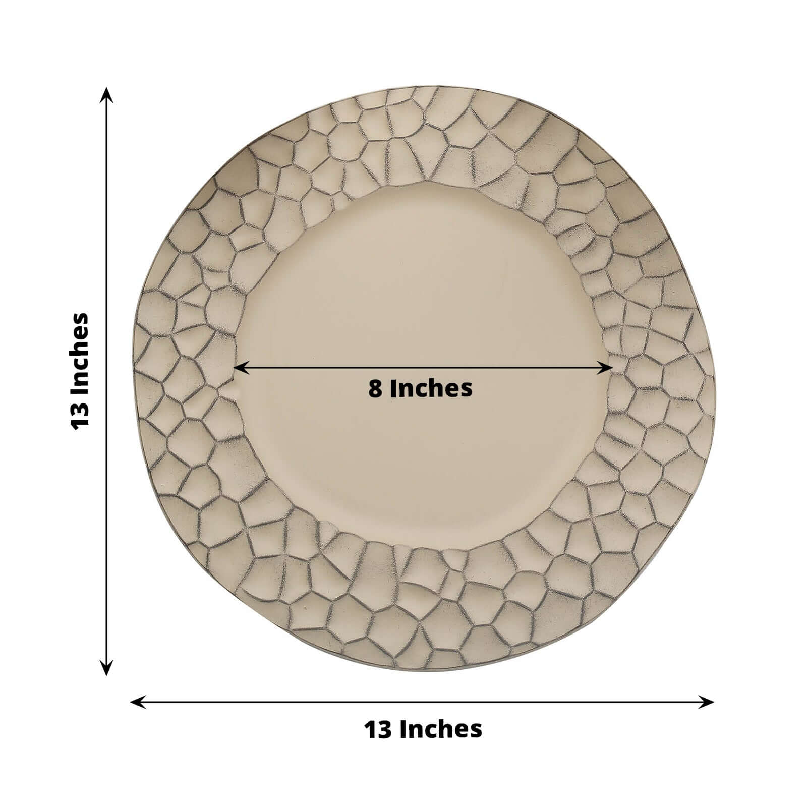 6-Pack Round Charger Plates 13 in Taupe with Hammered Rim, Matte Finish Modern Dinner Charger Tableware