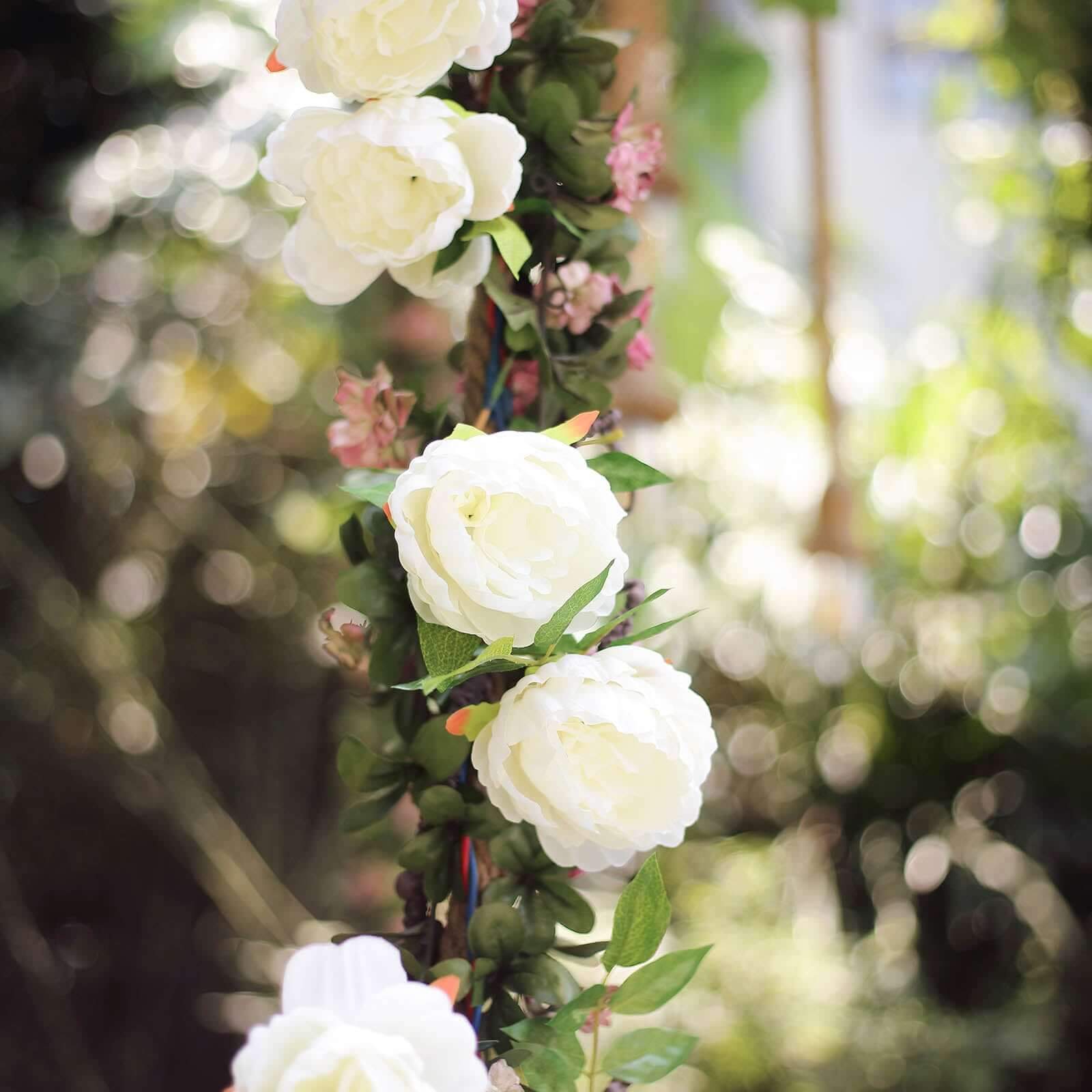 6ft Cream Artificial Silk Peony Hanging Flower Garland, Faux Vine