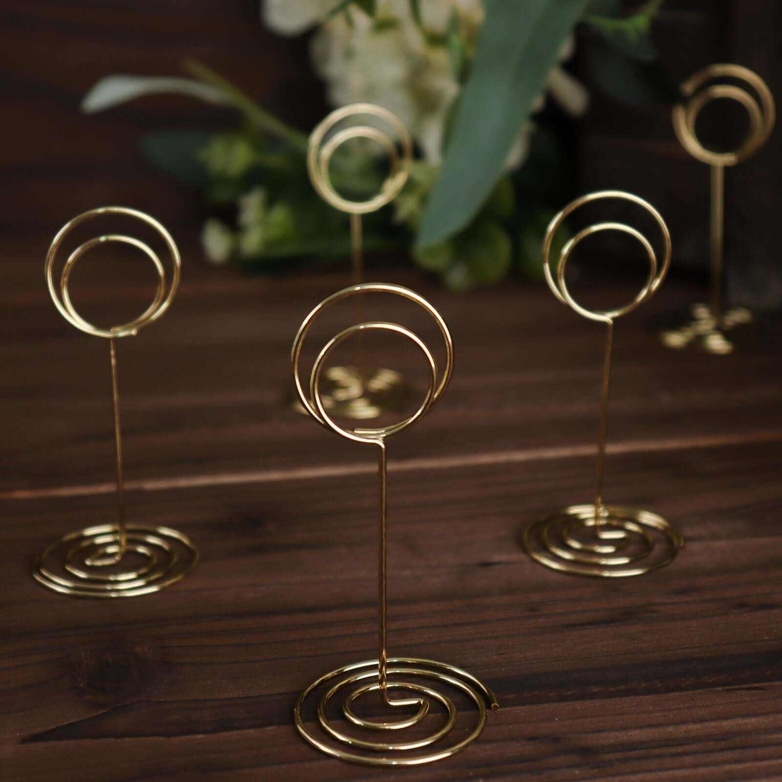 10-Pack Metal Card Holder Stands Mini Circle Hoop Design Gold - Table Number Stands and Wedding Place Card Menu Clips 3.5