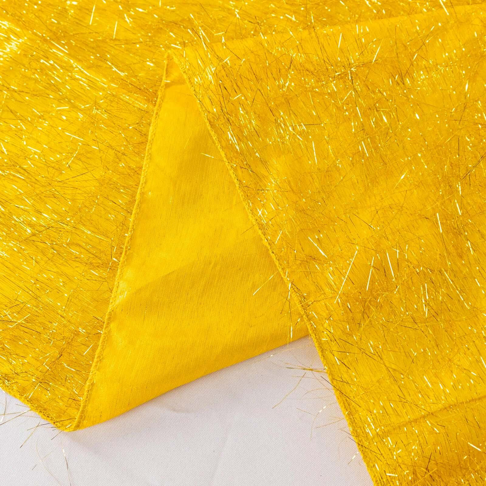 Polyester 90x156 Rectangle Tablecloth Gold Metallic Fringe Shag Tinsel Design Table Cover for Events Decor